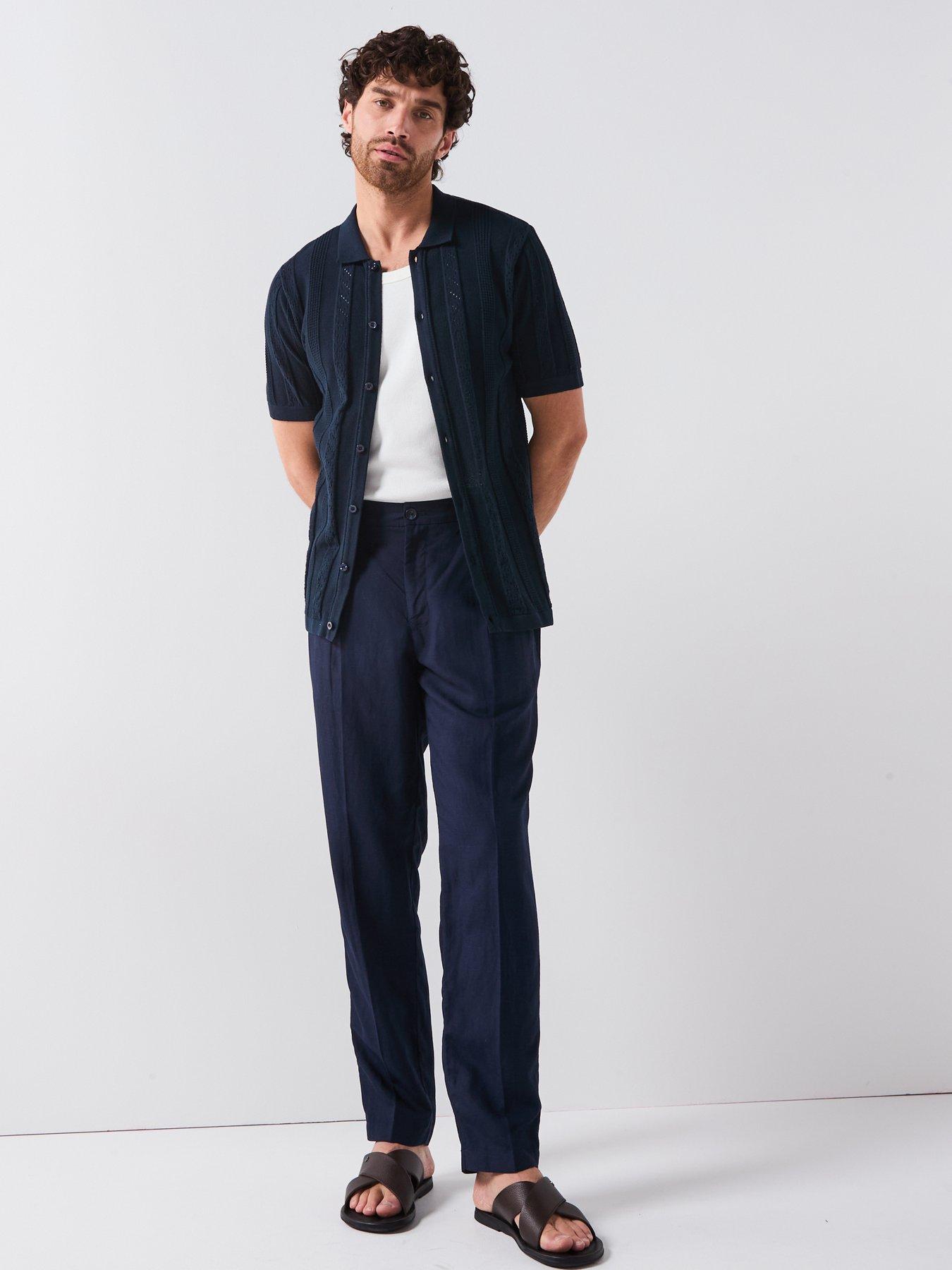  image of very-man-knitted-button-through-polo-shirt-navy