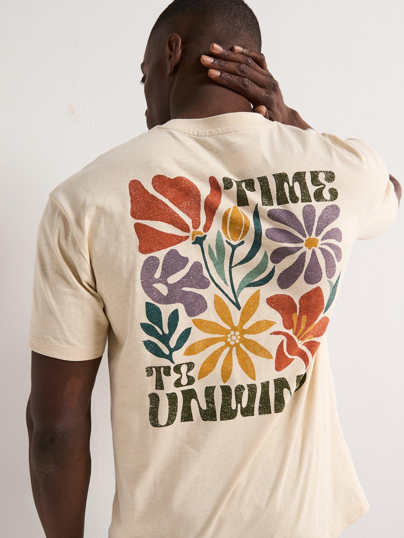 Image 1 of 6 of Very Man Relaxed Fit Floral Back Print T-Shirt - Stone