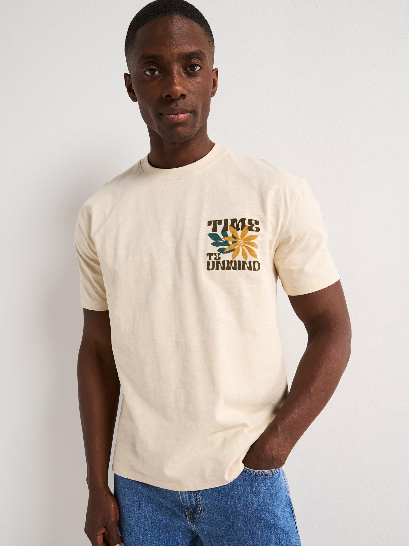 Image 2 of 6 of Very Man Relaxed Fit Floral Back Print T-Shirt - Stone