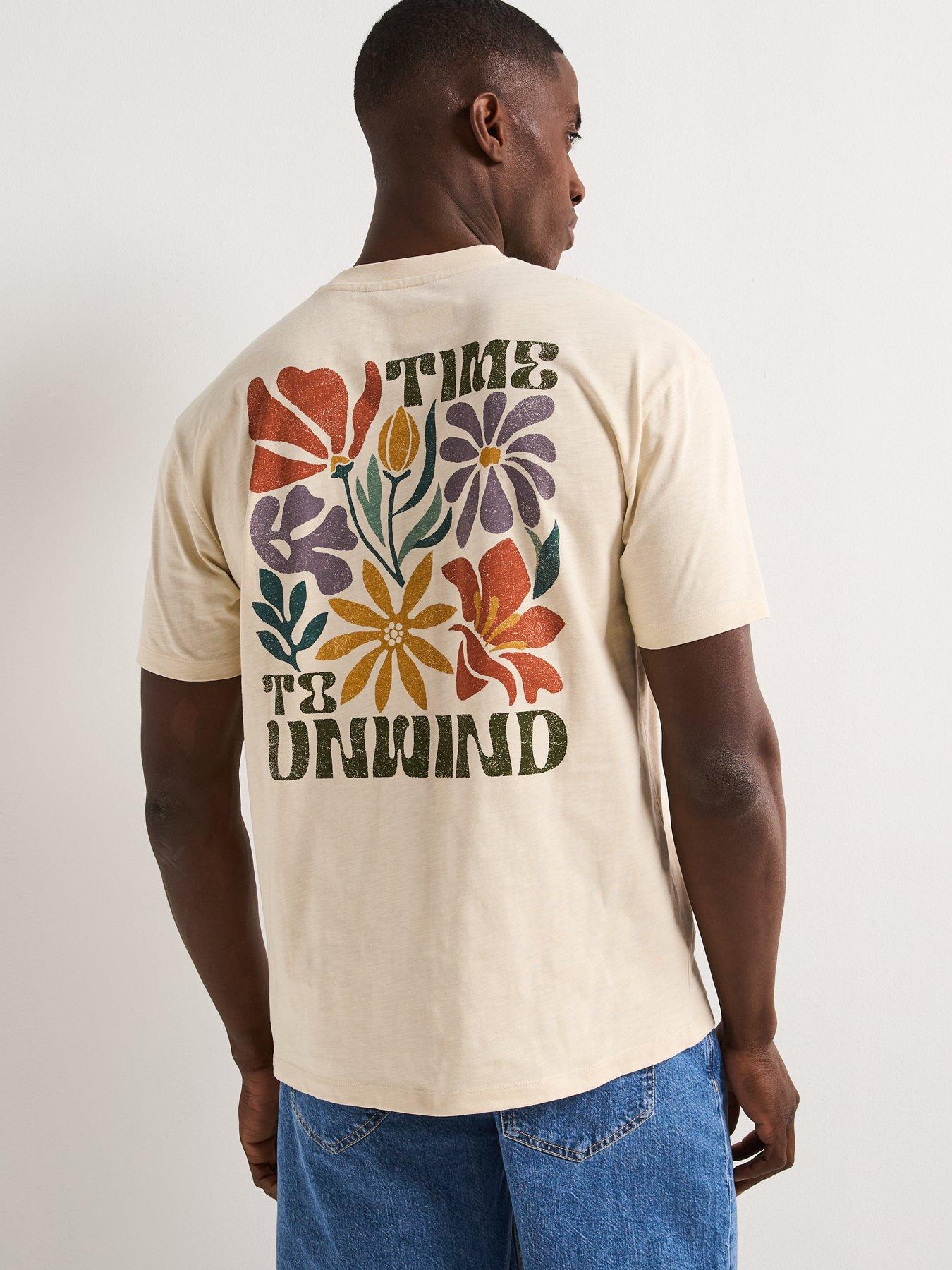 Image 5 of 6 of Very Man Relaxed Fit Floral Back Print T-Shirt - Stone