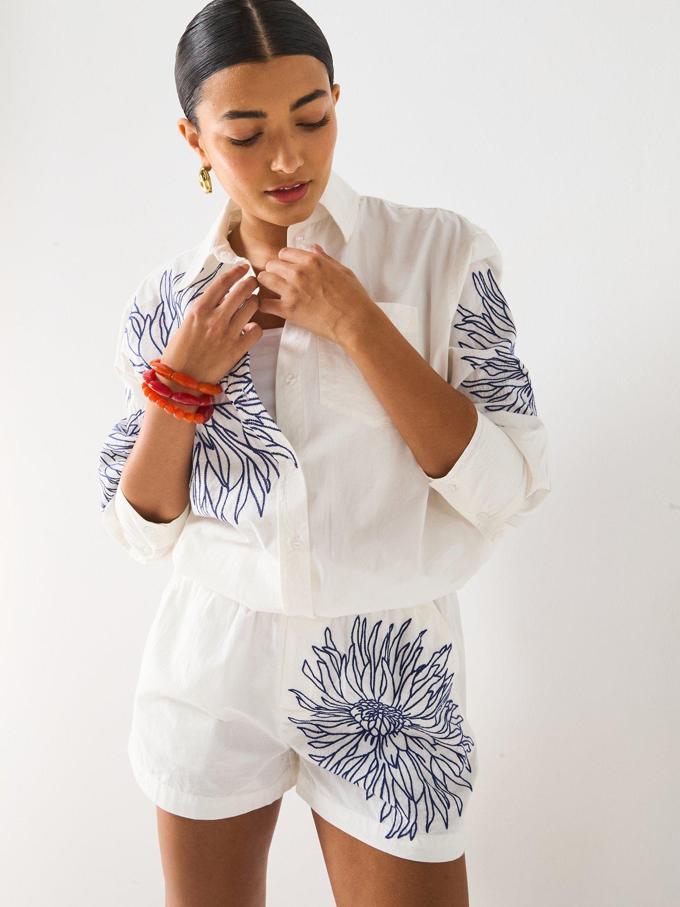 undefined Placement Embroidered Playsuit - White