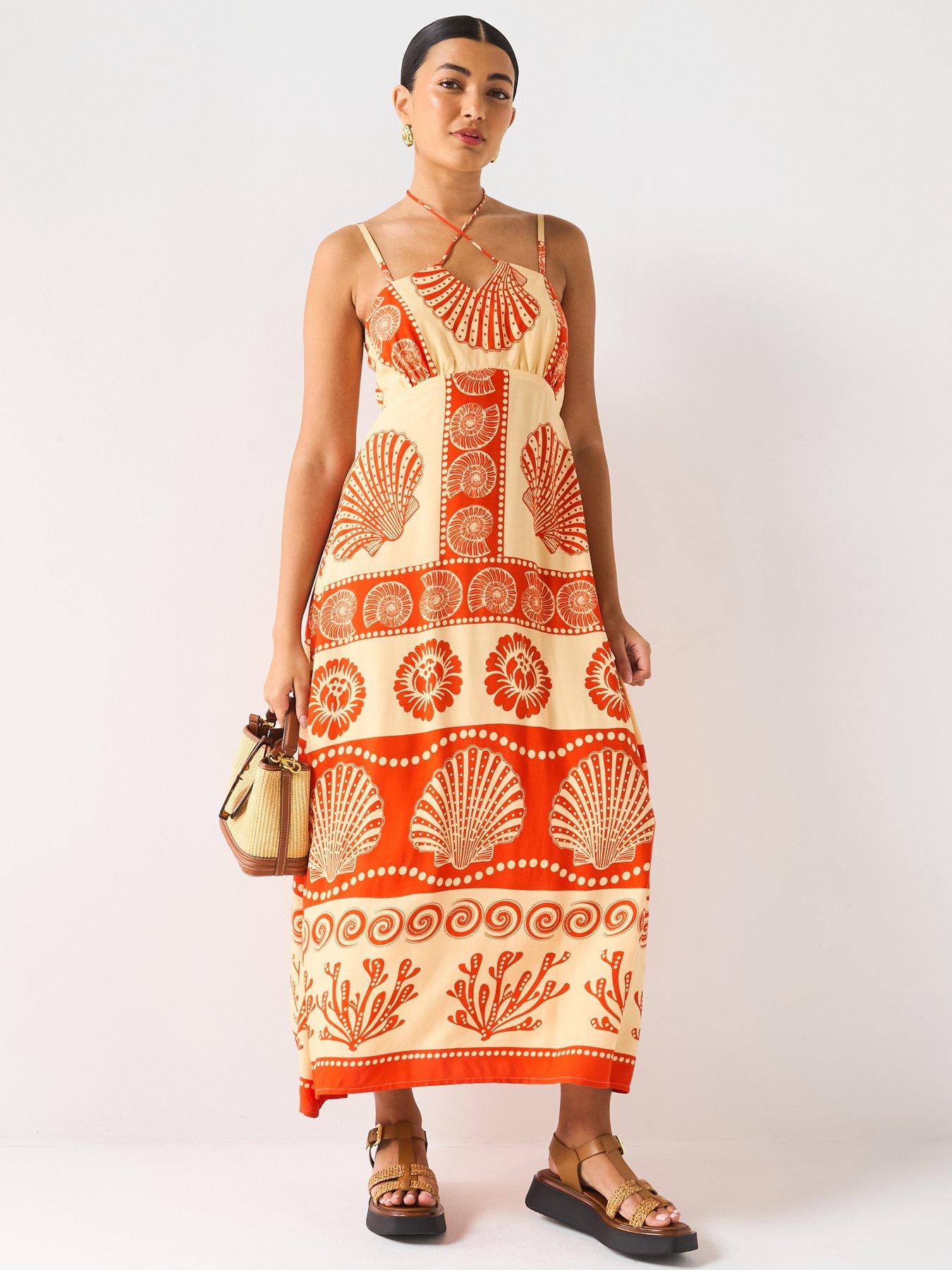  image of v-by-very-shell-printed-midi-dress-print