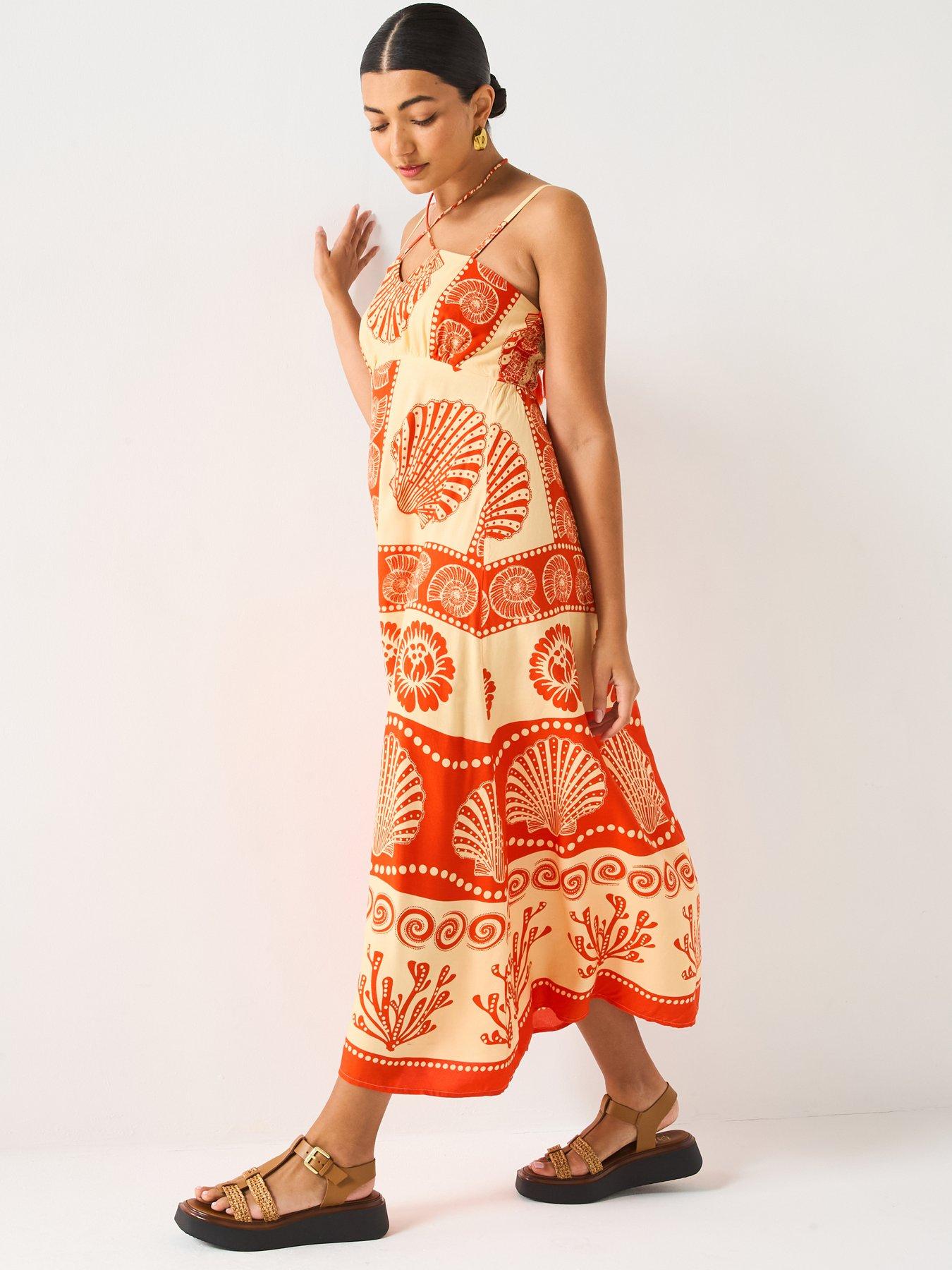  image of v-by-very-shell-printed-midi-dress-print