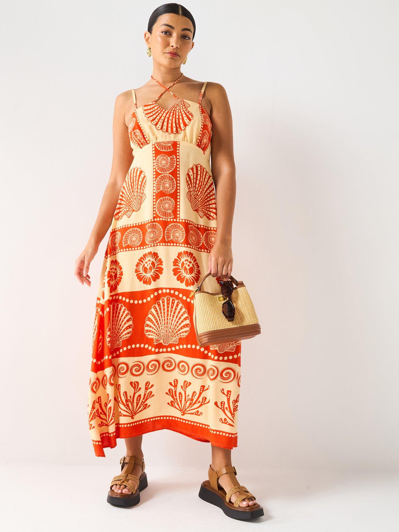  image of v-by-very-shell-printed-midi-dress-print