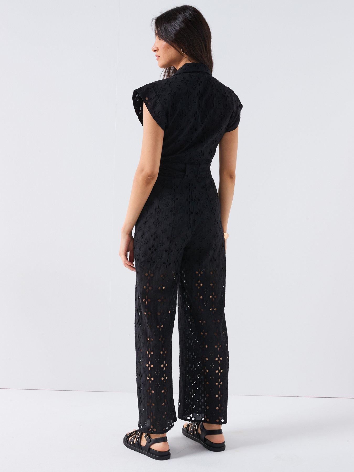 Image 2 of 6 of V by Very Broderie Utility Jumpsuit - Black