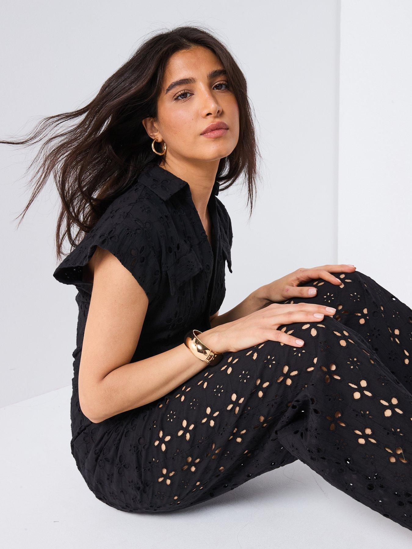 Image 3 of 6 of V by Very Broderie Utility Jumpsuit - Black
