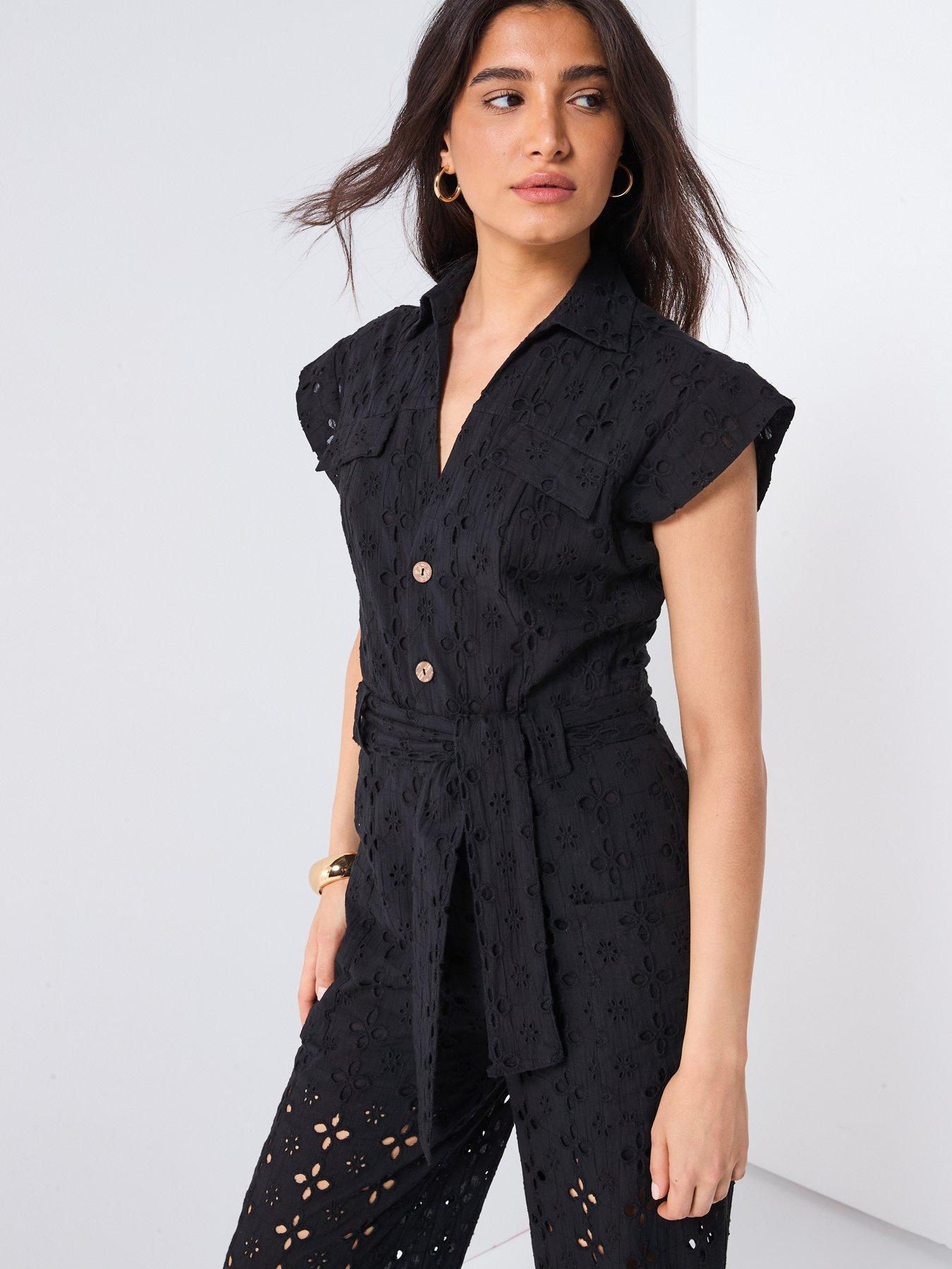 Image 4 of 6 of V by Very Broderie Utility Jumpsuit - Black