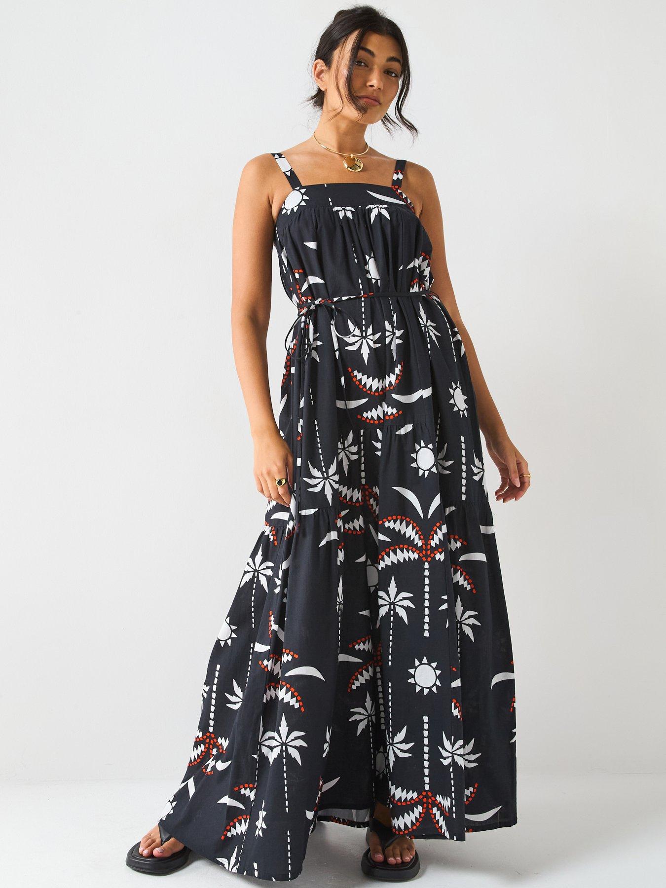 V by Very Mono Palm Printed Maxi Dress - Print