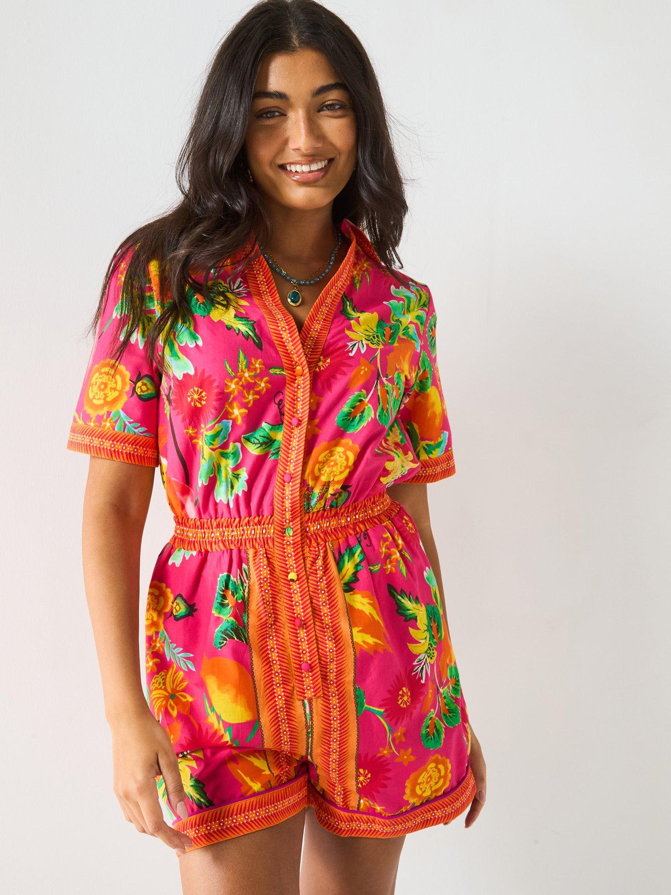 V by Very Printed Playsuit - Pink