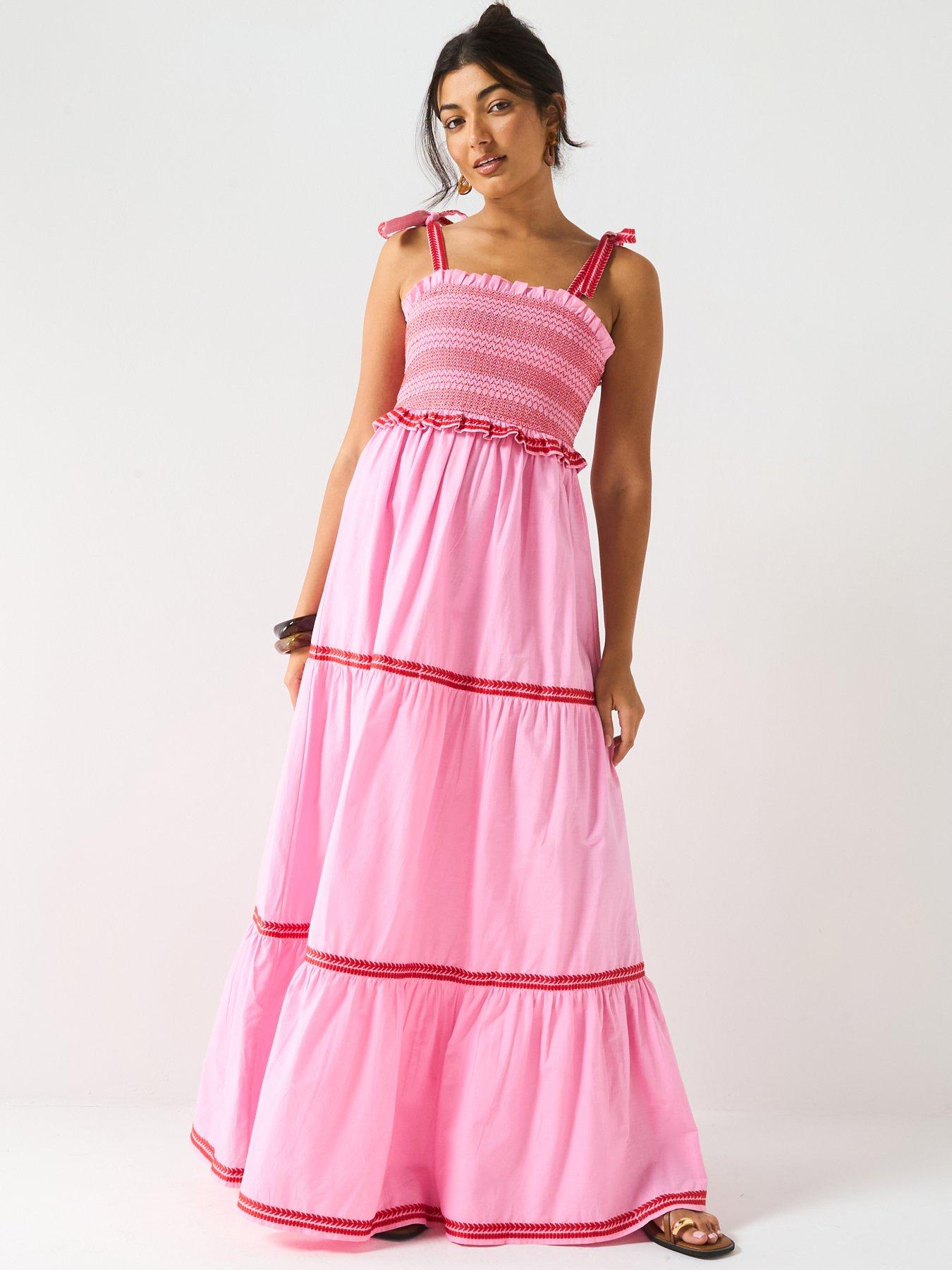 V by Very Contrast Stitch Maxi Dress - Pink