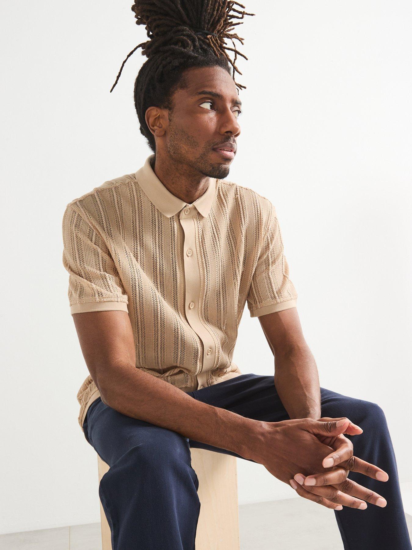  image of very-man-crochet-shirt-beige
