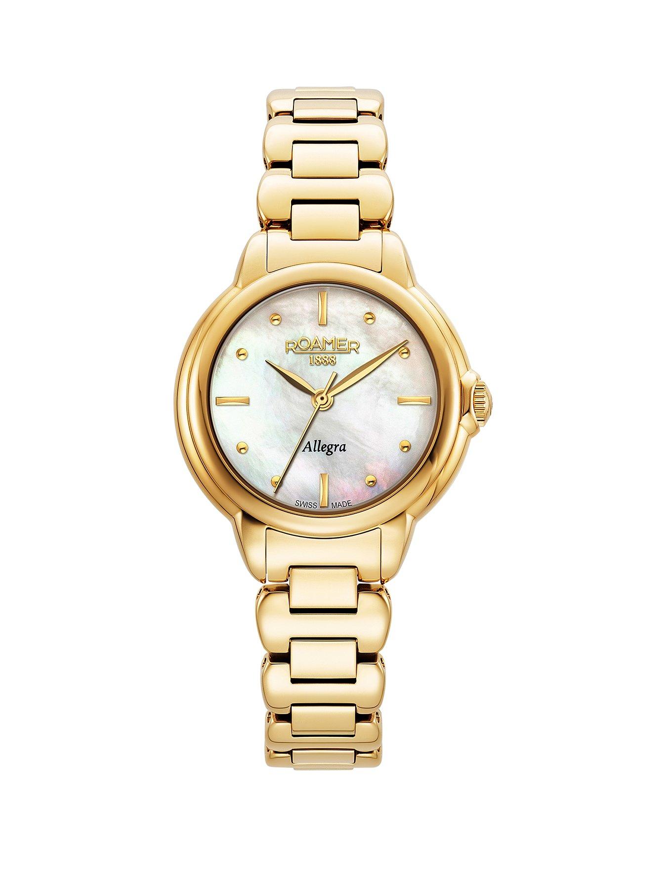 Image 1 of 4 of Roamer of Switzerland Swiss Made Allegra Ladies Watch with White MOP Dial in a Gold IP Case and Bracelet