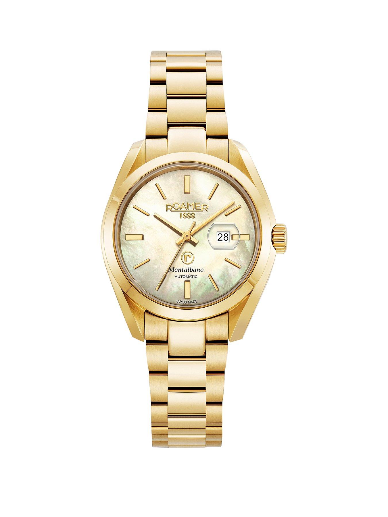 Roamer of Switzerland Swiss Made Montalbano Ladies Automatic Watch with White MOP dial in a Gold IP Stainless Steel Case and Bracelet with Date Feature
