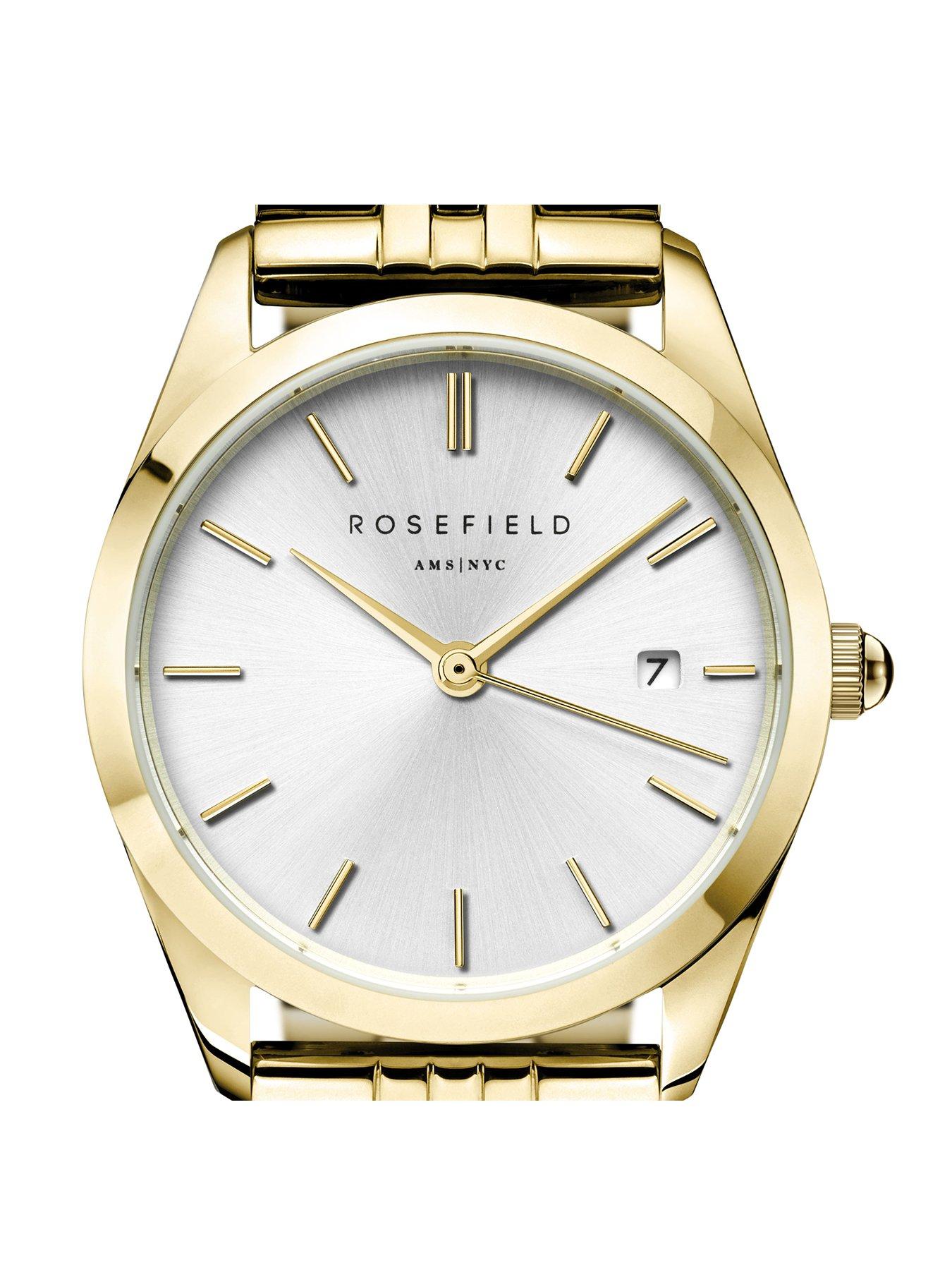  image of rosefield-ace-xs-silver-sunray-dial-with-a-gold-ip-case-and-stainless-steel-bracelet