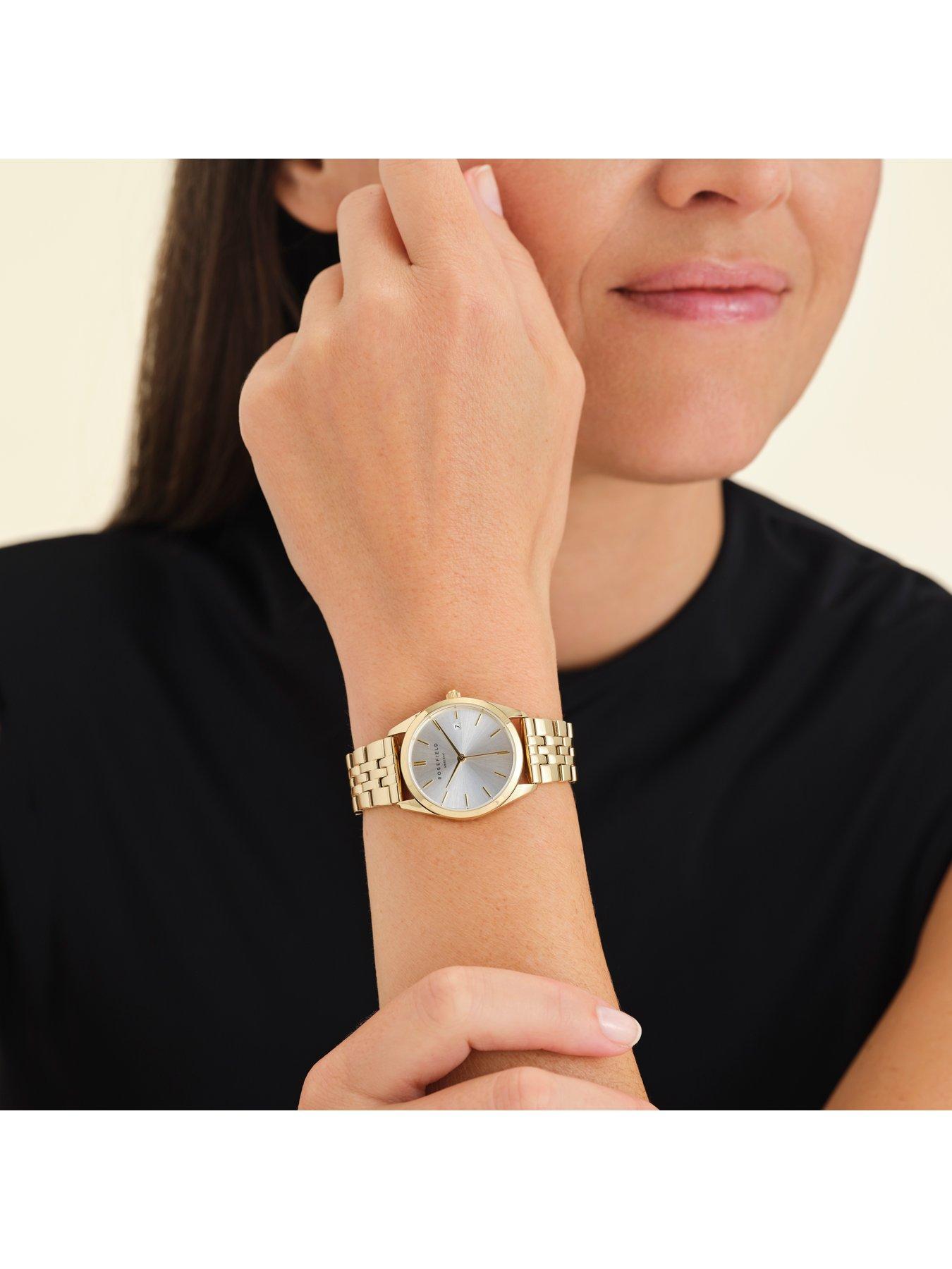  image of rosefield-ace-xs-silver-sunray-dial-with-a-gold-ip-case-and-stainless-steel-bracelet