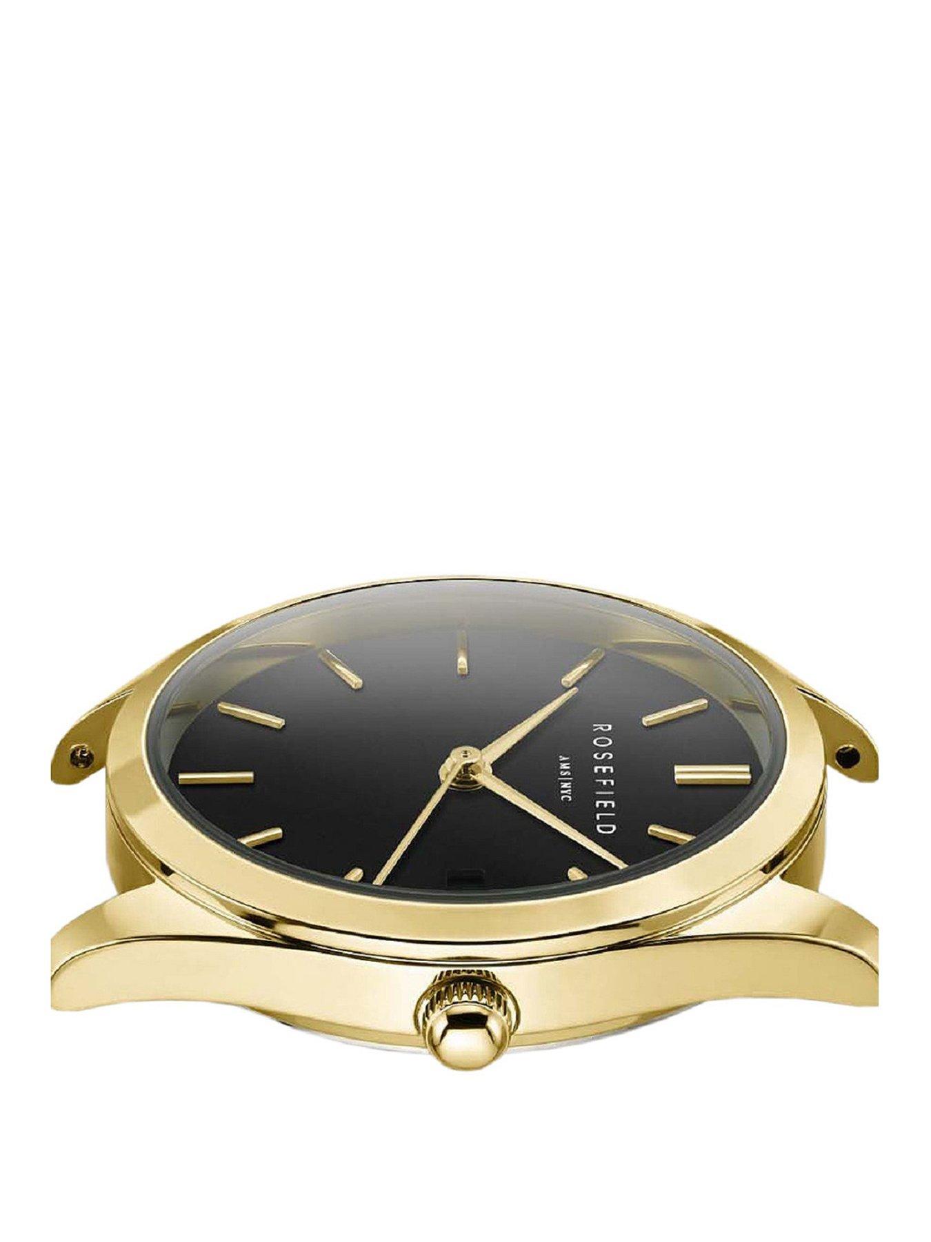  image of rosefield-ace-xs-black-sunray-dial-with-a-gold-ip-case-and-stainless-steel-bracelet