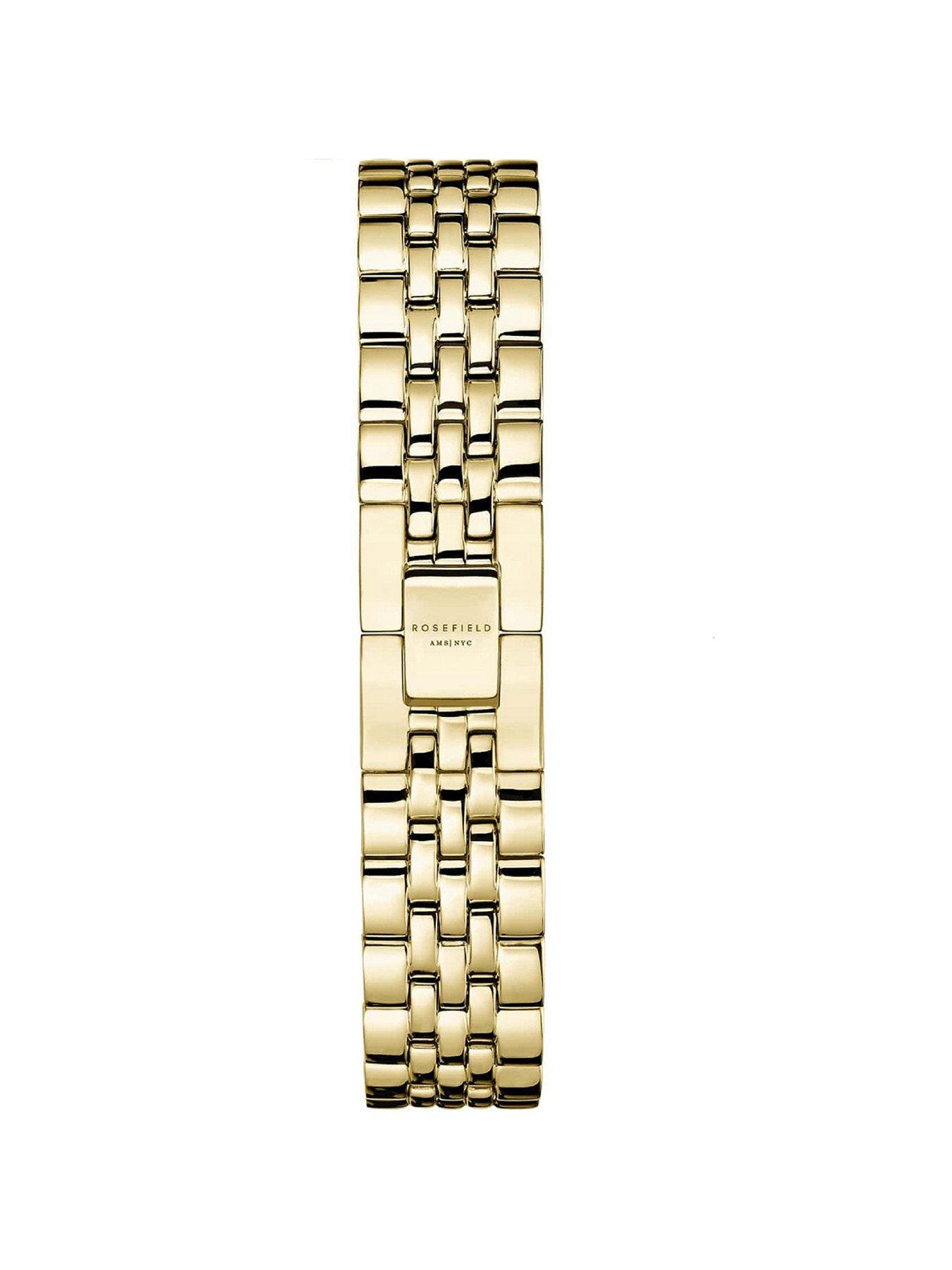  image of rosefield-ace-xs-black-sunray-dial-with-a-gold-ip-case-and-stainless-steel-bracelet
