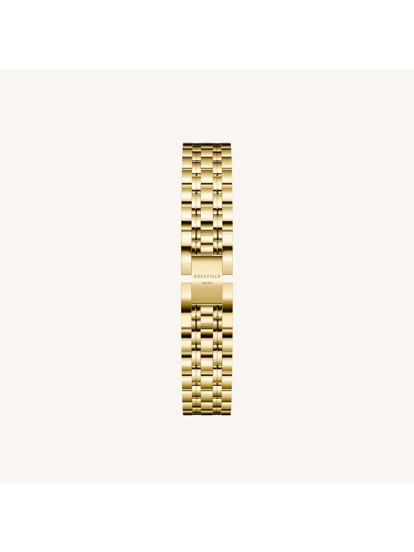  image of rosefield-octagon-xs-silver-sunray-dial-in-a-gold-ip-case-and-stainless-steel-bracelet
