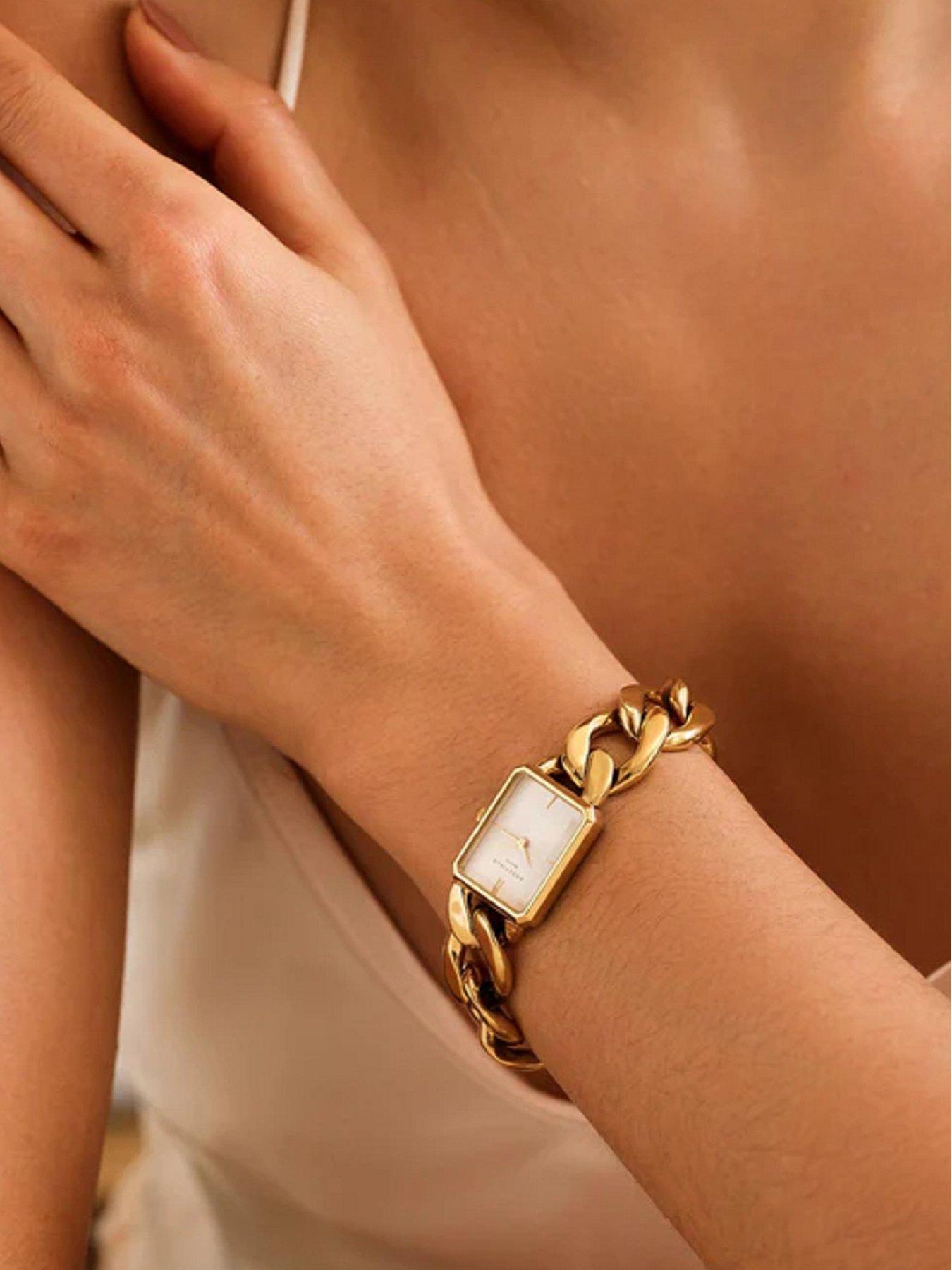 Rosefield Octagon XS Chain Watch Studio Edition with Silver Dial in a Gold IP case and Stainless Steel Bracelet