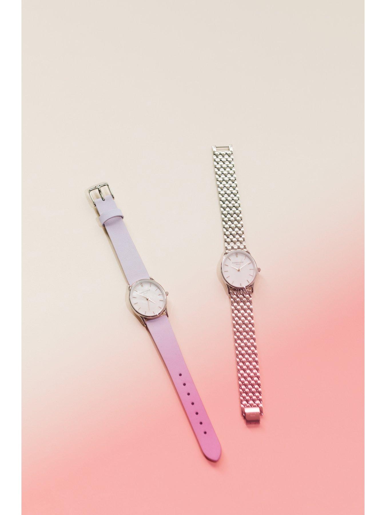  image of rosefield-oval-watch-with-white-mop-dial-in-a-silver-colour-case-and-stainless-steel-bracelet