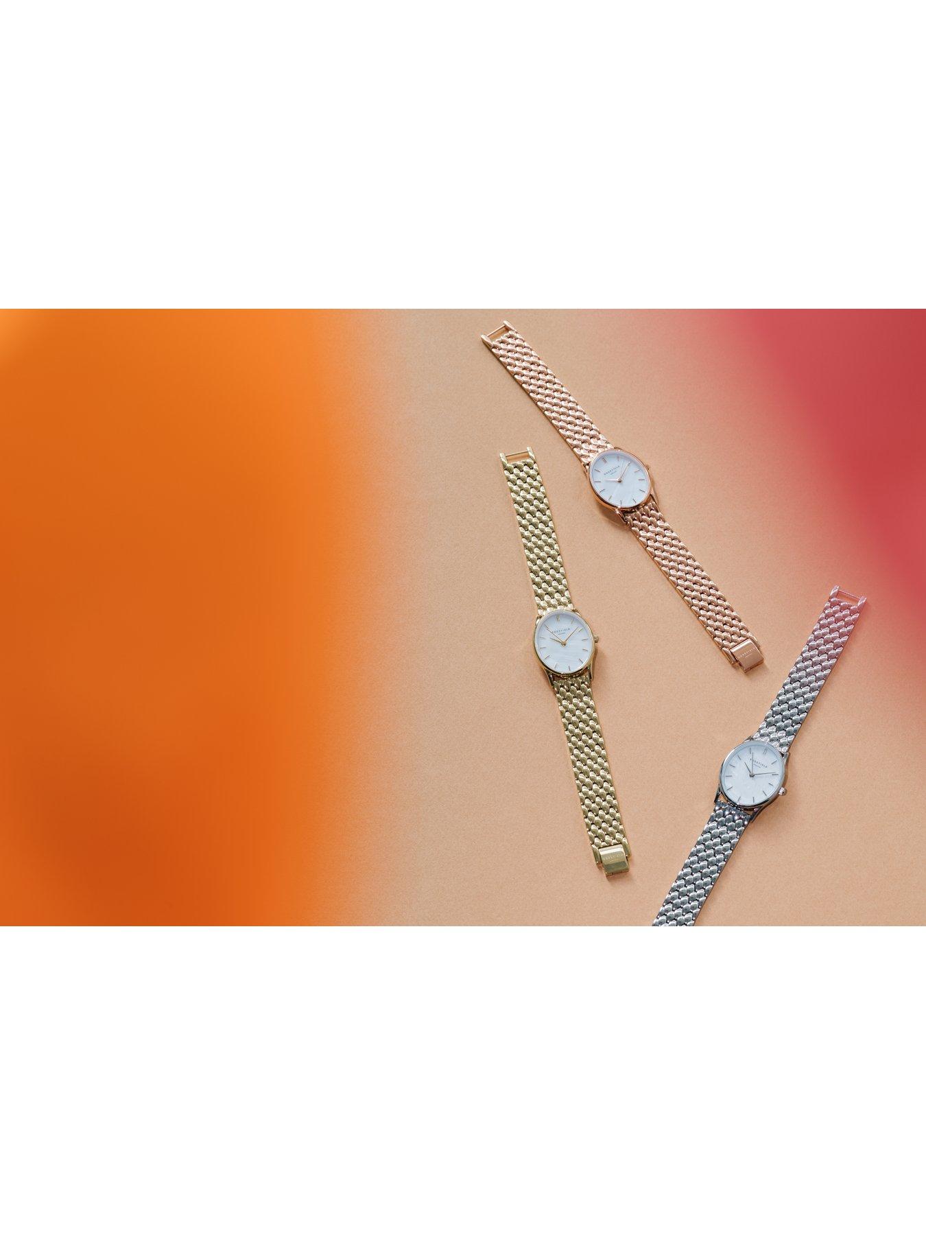  image of rosefield-oval-watch-with-white-mop-dial-in-a-silver-colour-case-and-stainless-steel-bracelet