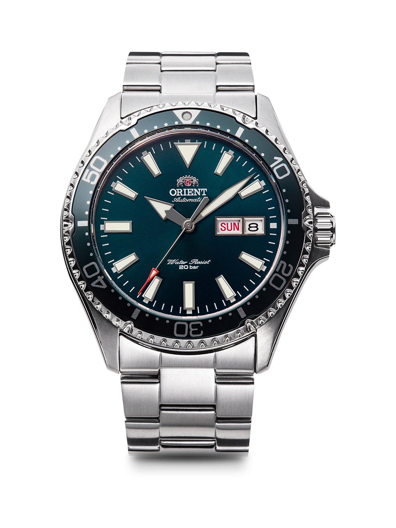 Orient Automatic Mako III Divers Watch with Blue Dial and Stainless Steel Case and Bracelet. 200m W/R and Unidirectional Bezel