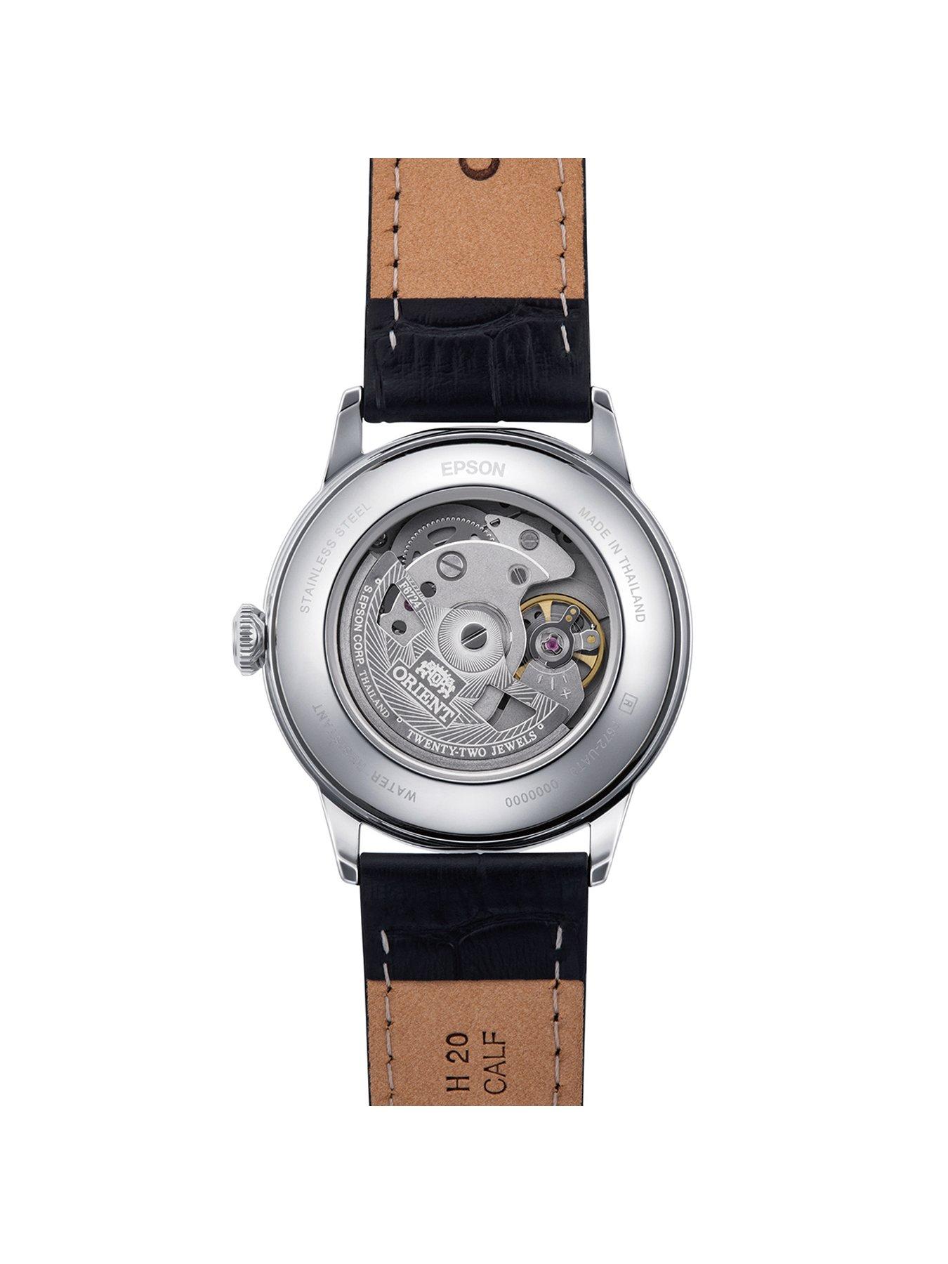  image of orient-automatic-bambino-classic-with-black-dial-in-stainless-steel-case-and-a-black-leather-strap
