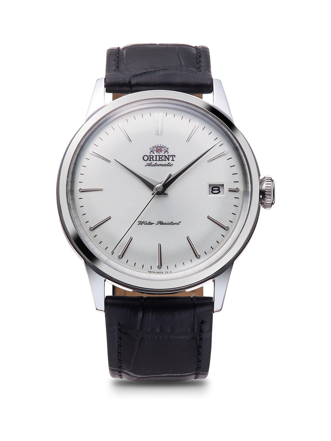 Orient Automatic Bambino Classic with Silver Dial in Stainless Steel Case and a Black Leather Strap.