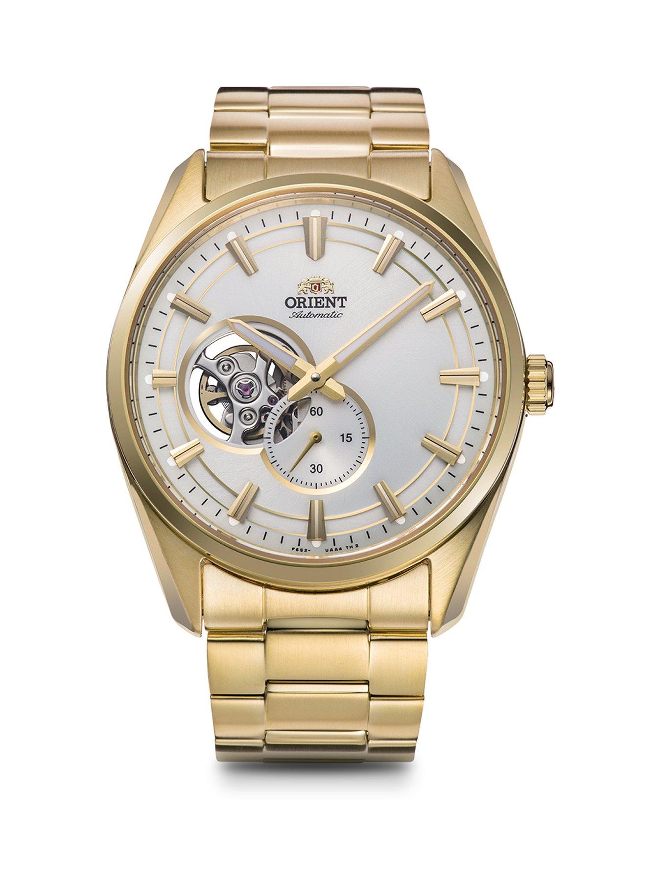 Orient Automatic Contemporary Open Heart Watch with a Silver Dial in a Gold IP Stainless Steel Case and Bracelet