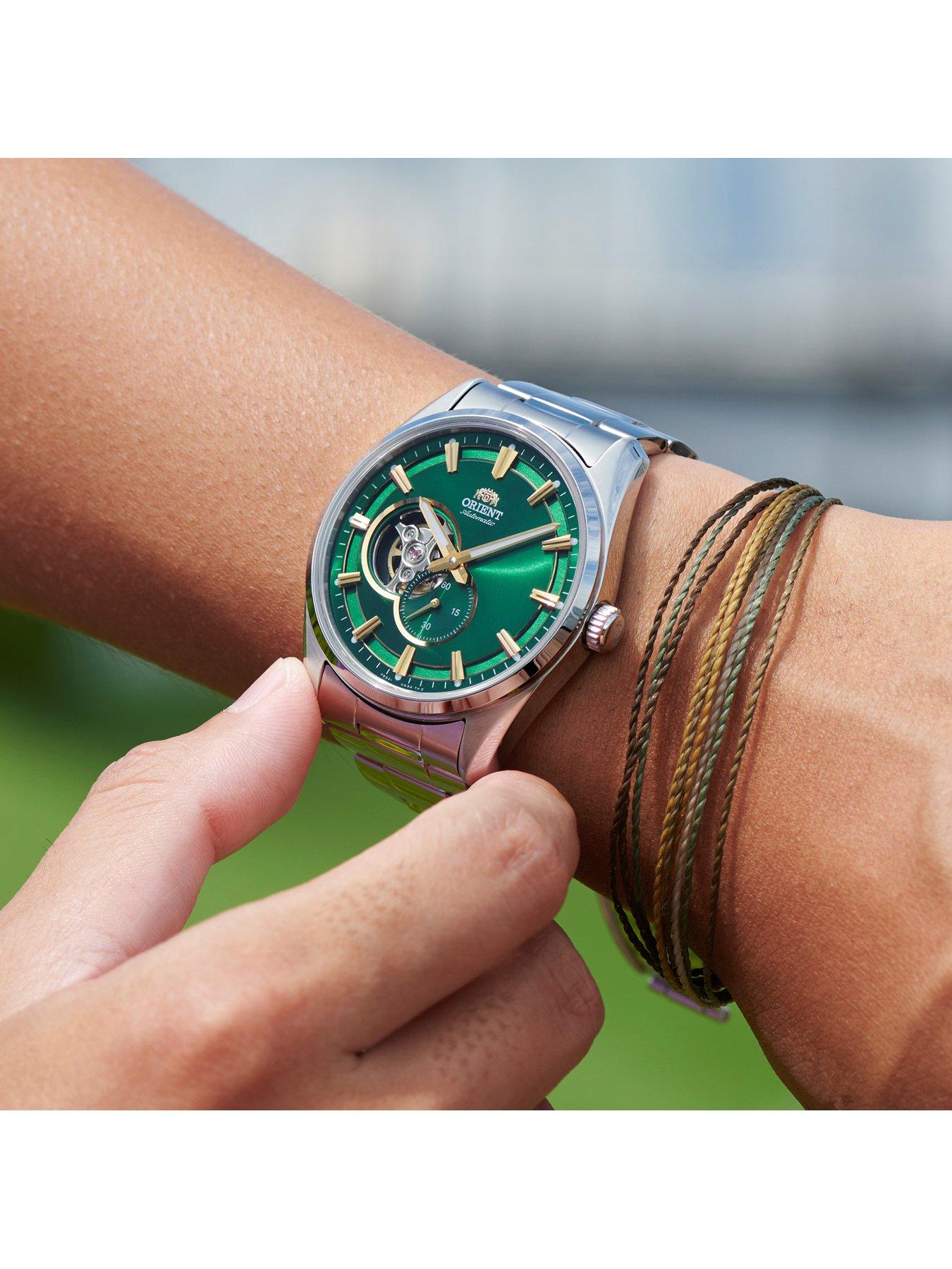 Orient Automatic Contemporary Open Heart Watch with a Green Dial