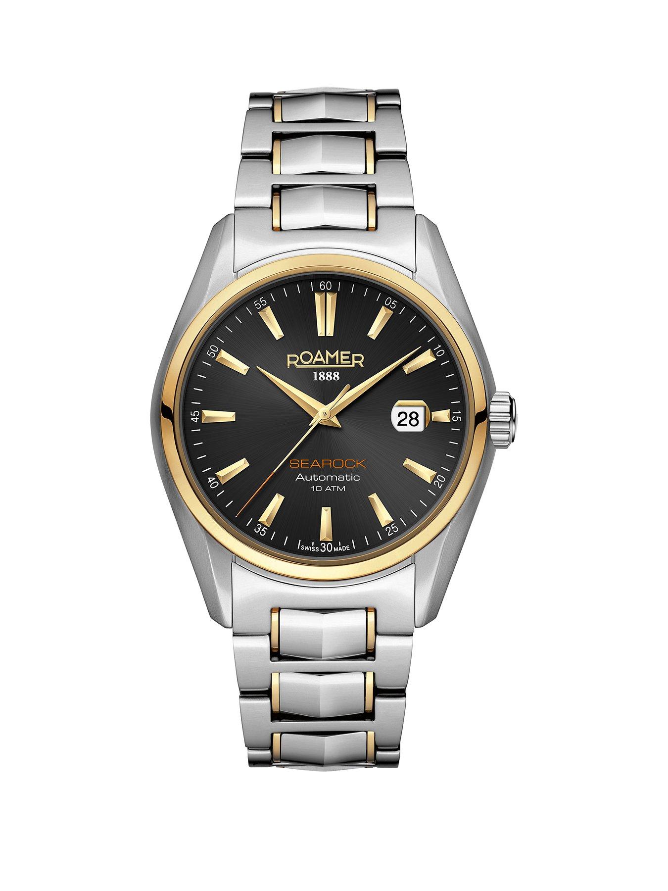 roamer-swiss-made-searock-automatic-watch-with-date-feature-black-dial-in-a-gold-ip-two-tone-stainless-steel-case-and-bracelet