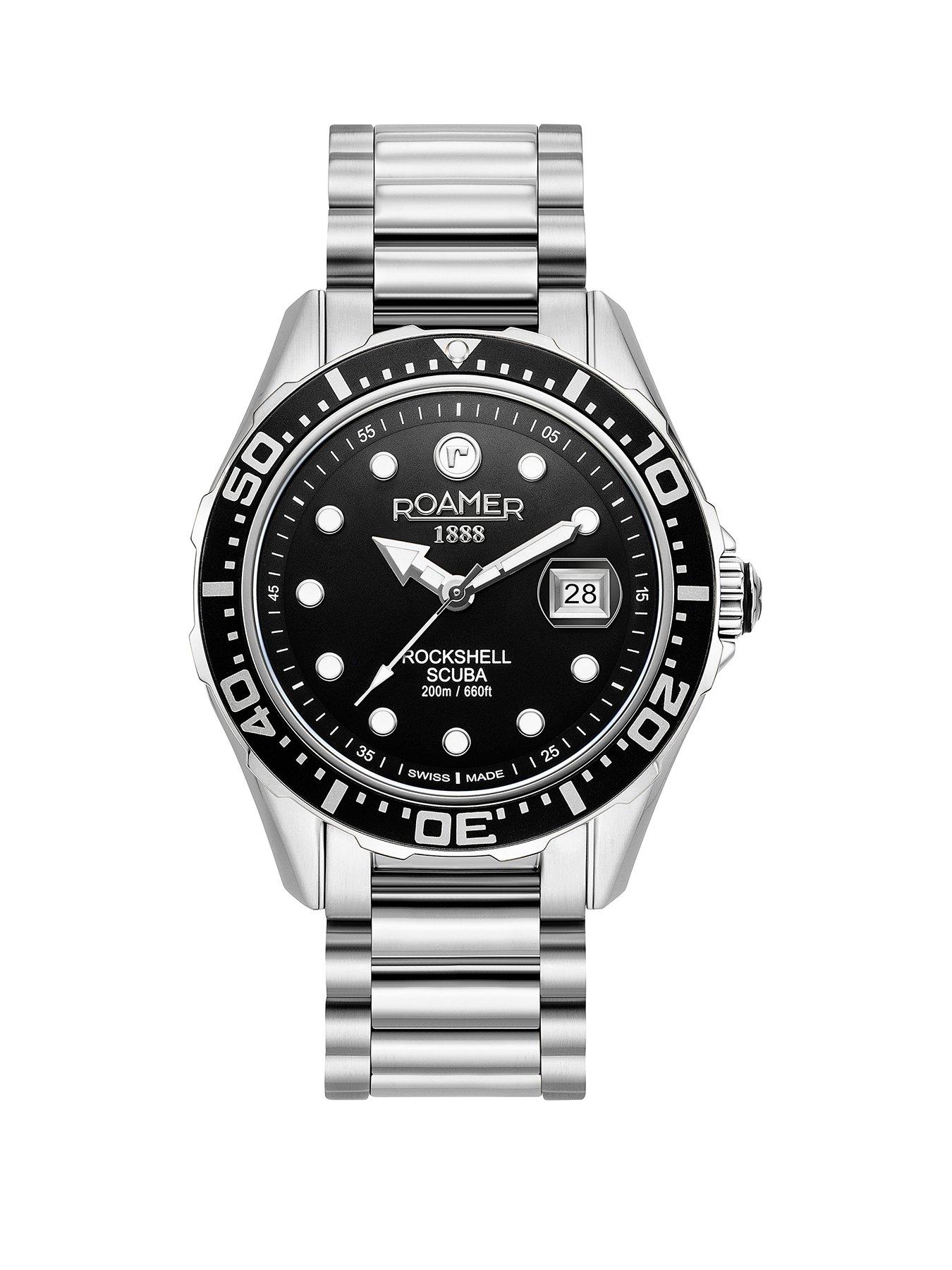 undefined Swiss Made Rockshell Mark III Scuba with Unidirectional Bezel, Date feature and Black Dial in a Stainless Steel Case and Bracelet