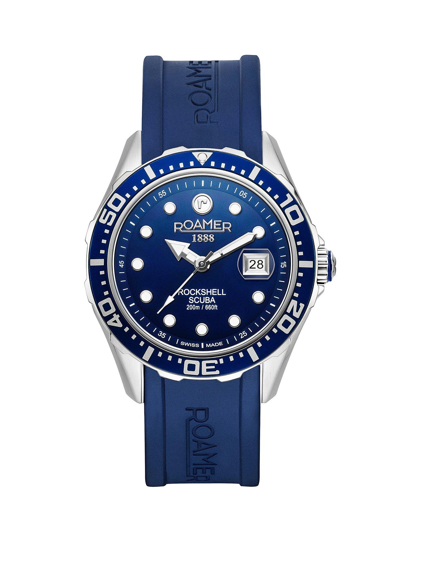 roamer-swiss-made-rockshell-mark-iii-scuba-with-unidirectional-bezel-date-feature-and-blue-dial-in-a-stainless-steel-case-and-blue-silicone-strap