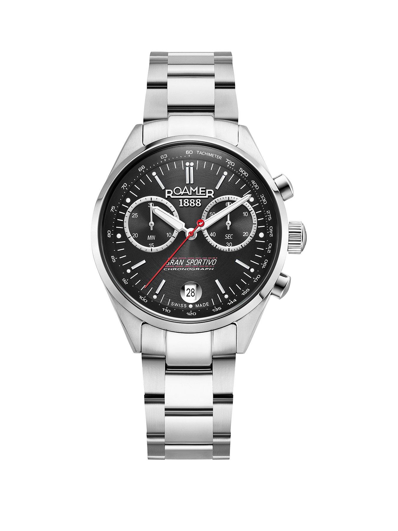 undefined Swiss Made Gran Sportivo Boxed Set. Black Dial Chronograph set in a Stainless Steel Case and Bracelet, with Additional Black Leather Strap