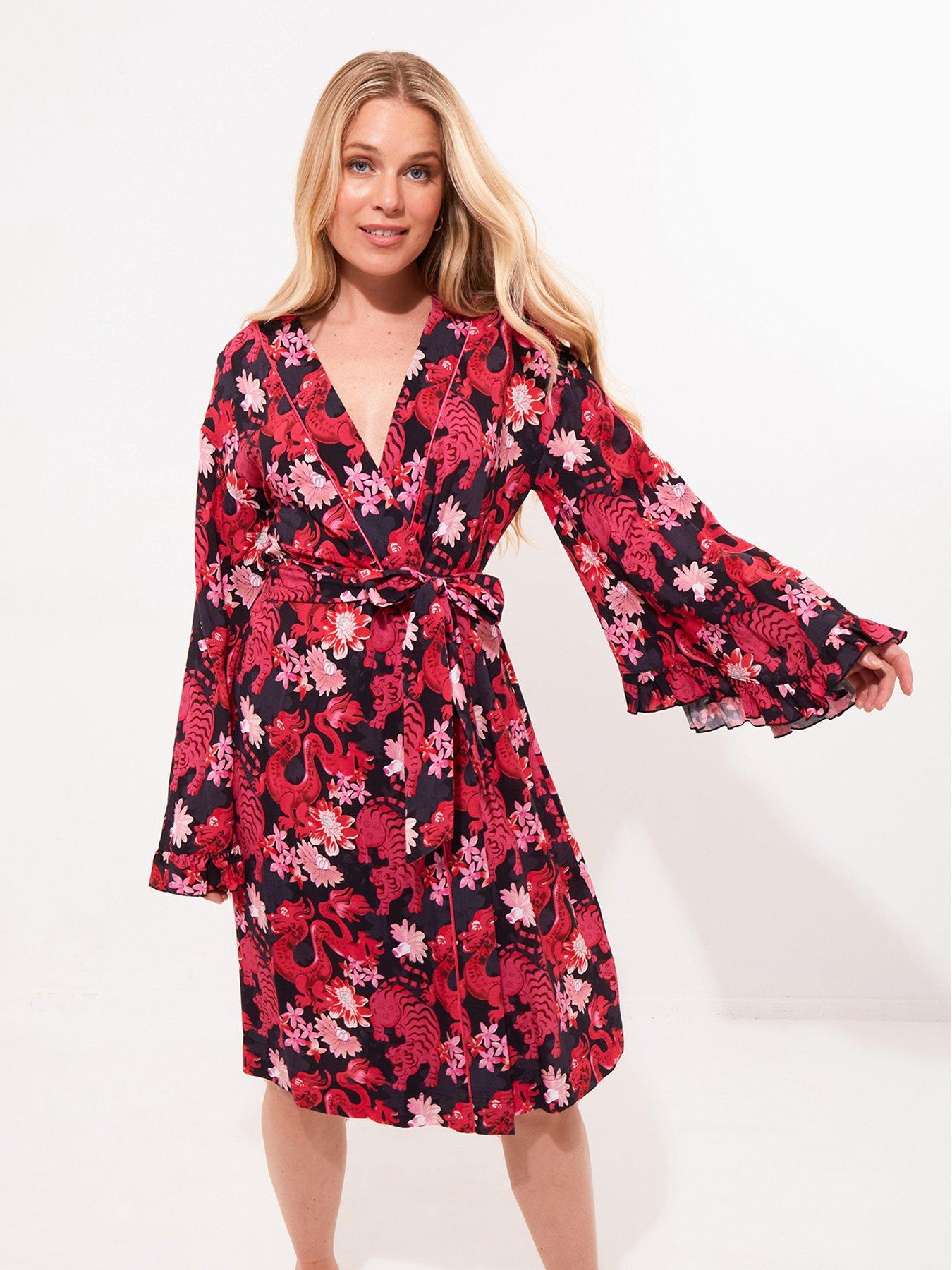  image of joe-browns-pink-print-dressing-gown