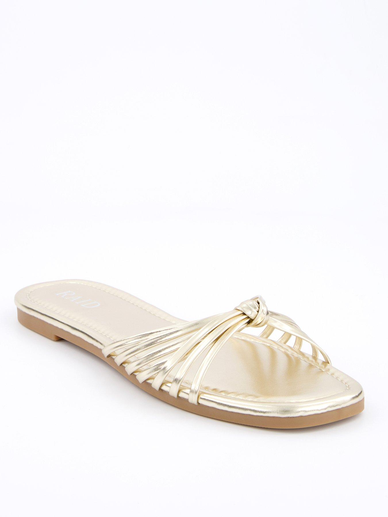  image of raid-wide-fit-bella-flat-sandals-gold