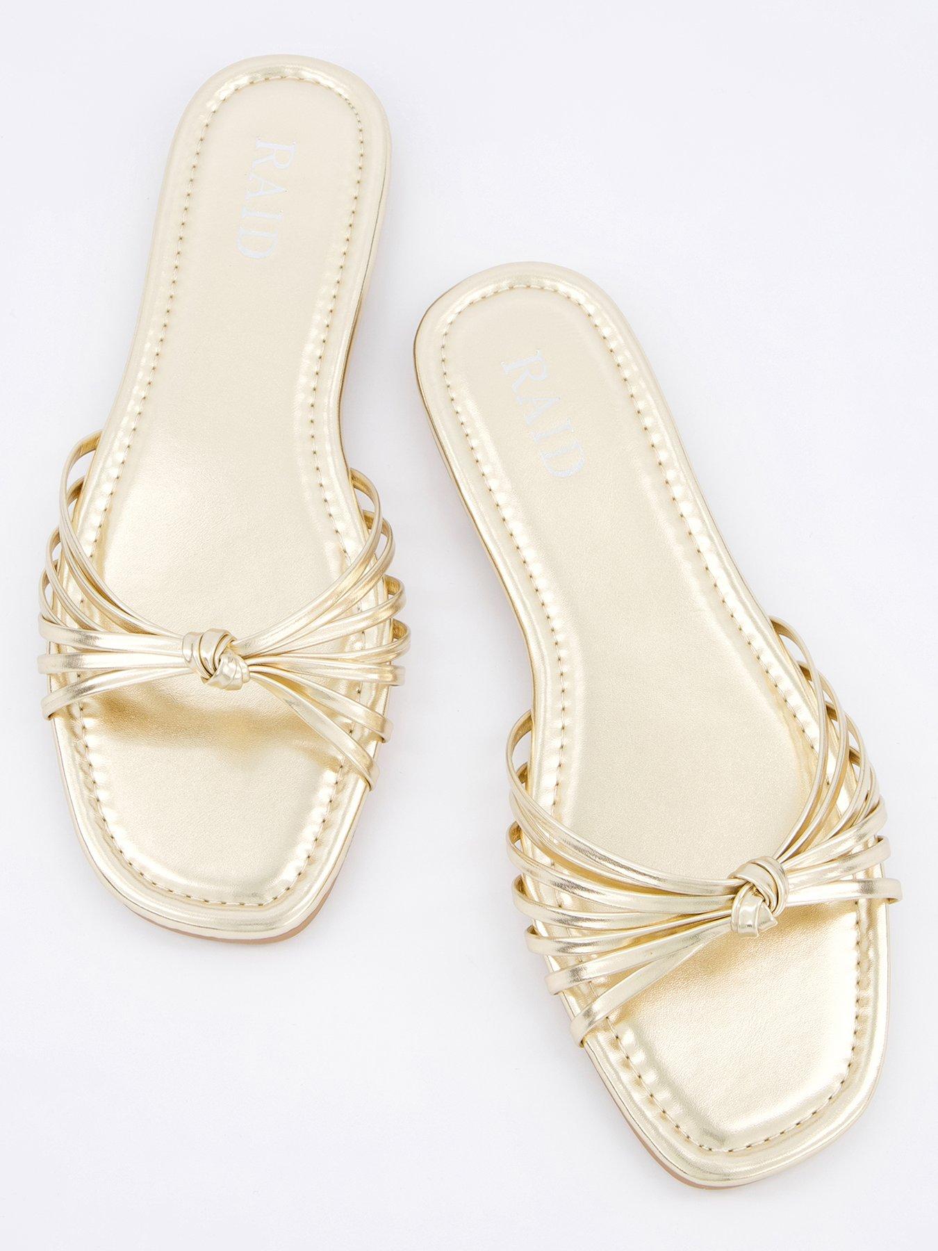 Image 3 of 6 of Raid Wide Fit Bella Flat Sandals - Gold