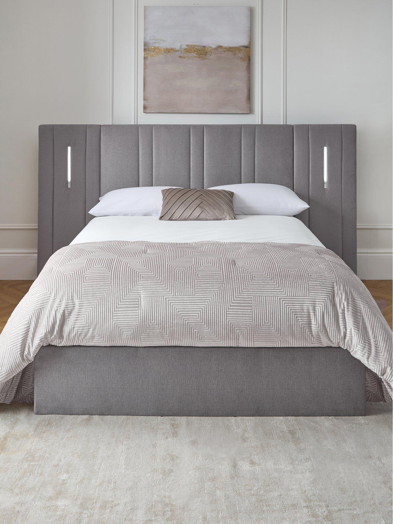 The Very Collection Hera End Lift Up Storage Ottoman Bed with LED Lights and Mattress Options (Buy  &  SAVE!) - Grey