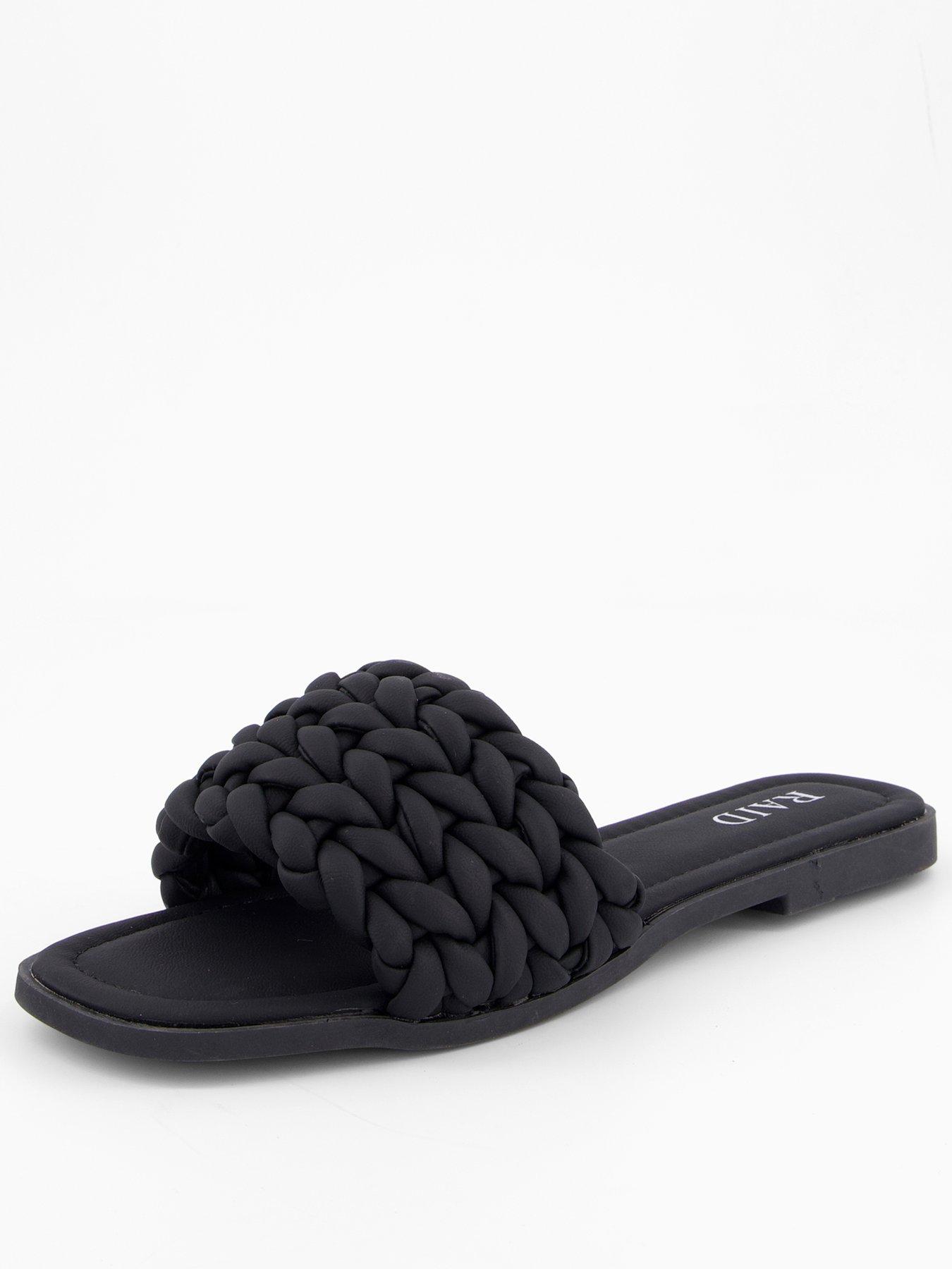 front image of raid-jona-sandals-flat-black