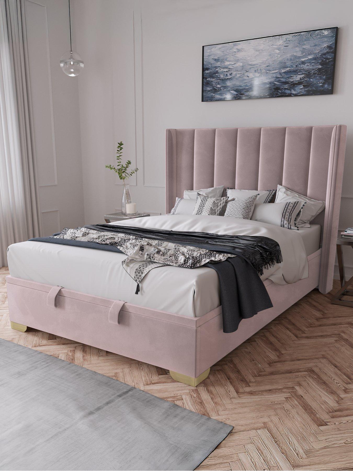 The Very Collection New Dakota Velvet End Lift Up Storage Ottoman Bed with Mattress Options (Buy  &  SAVE!) - Antique Rose