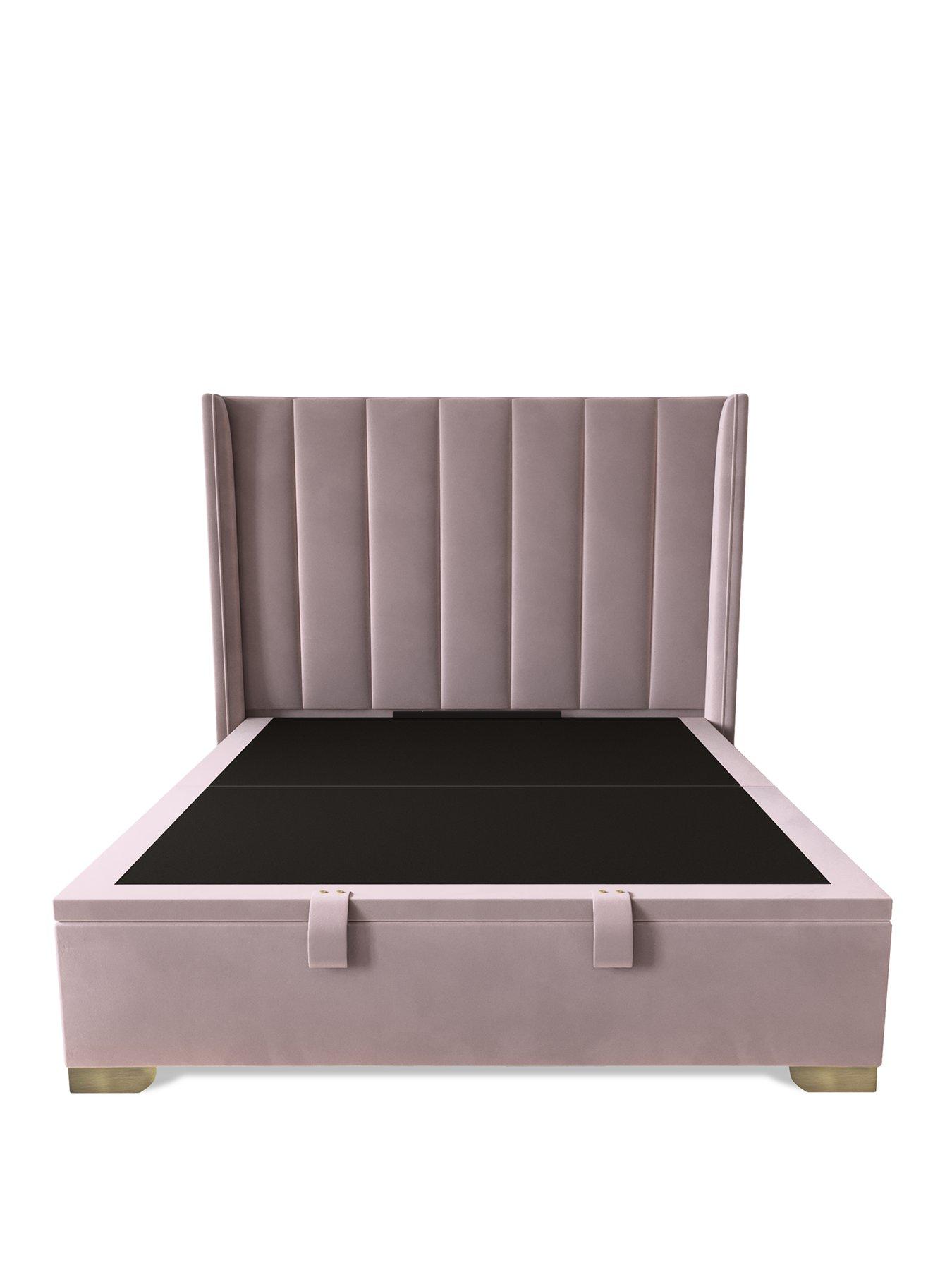 Image 2 of 6 of The Very Collection New Dakota Velvet End Lift Up Storage Ottoman Bed with Mattress Options (Buy &amp; SAVE!) - Antique Rose