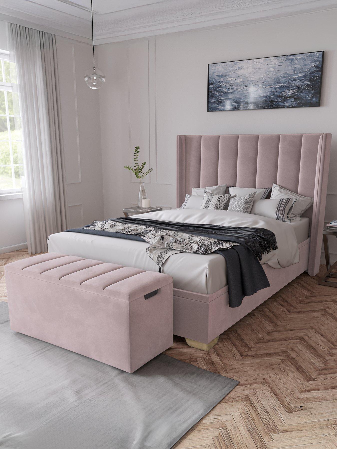 Image 3 of 6 of The Very Collection New Dakota Velvet End Lift Up Storage Ottoman Bed with Mattress Options (Buy &amp; SAVE!) - Antique Rose