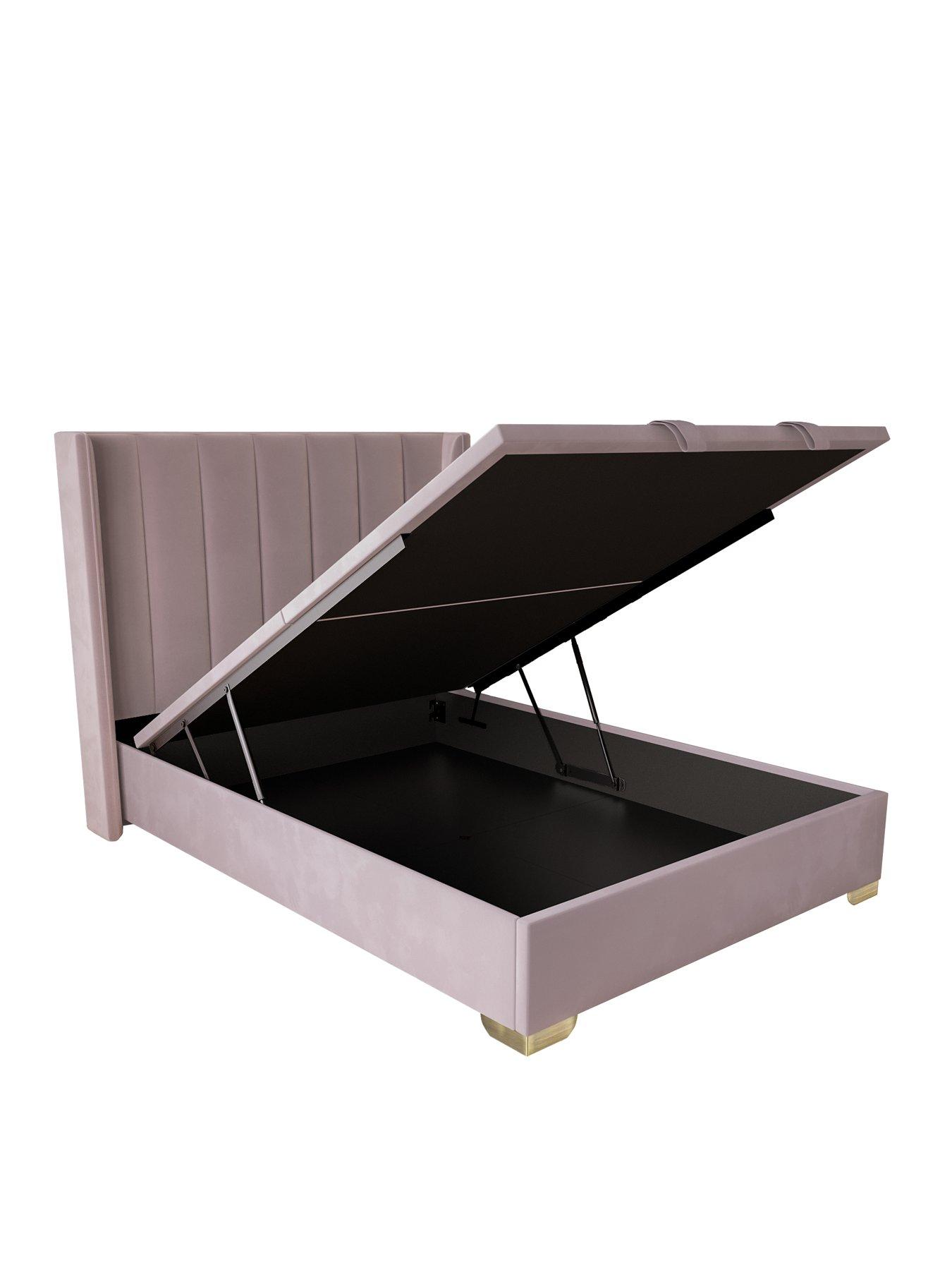 Image 4 of 6 of The Very Collection New Dakota Velvet End Lift Up Storage Ottoman Bed with Mattress Options (Buy &amp; SAVE!) - Antique Rose