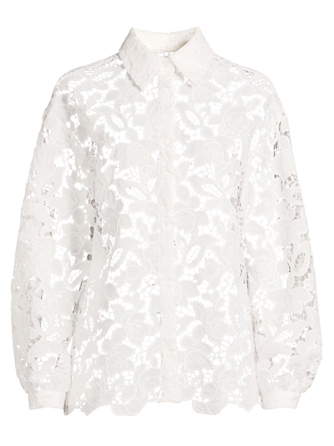  image of michelle-keegan-floral-applique-lacenbspshirt-white