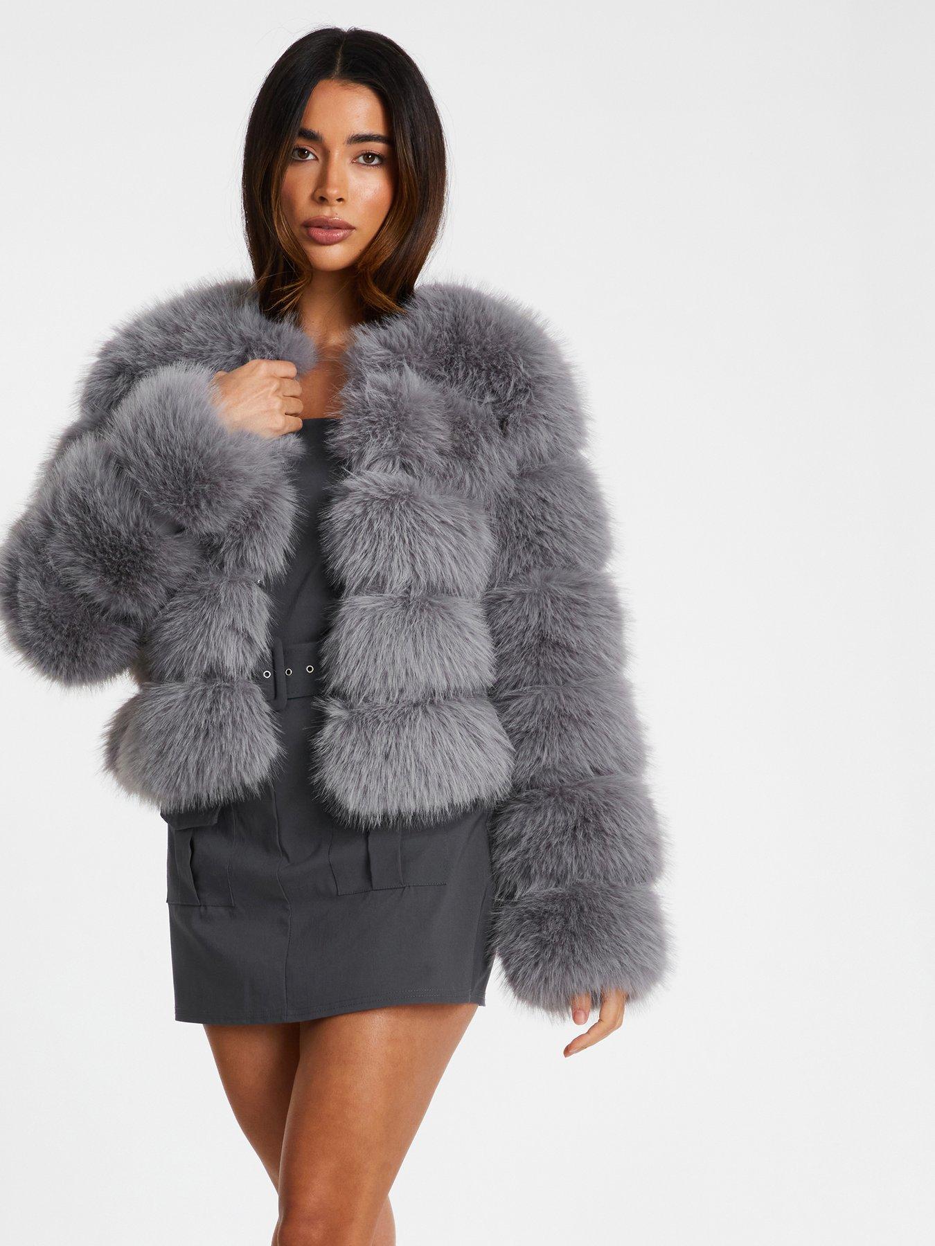 Grey Faux Fur Paneled Jacket