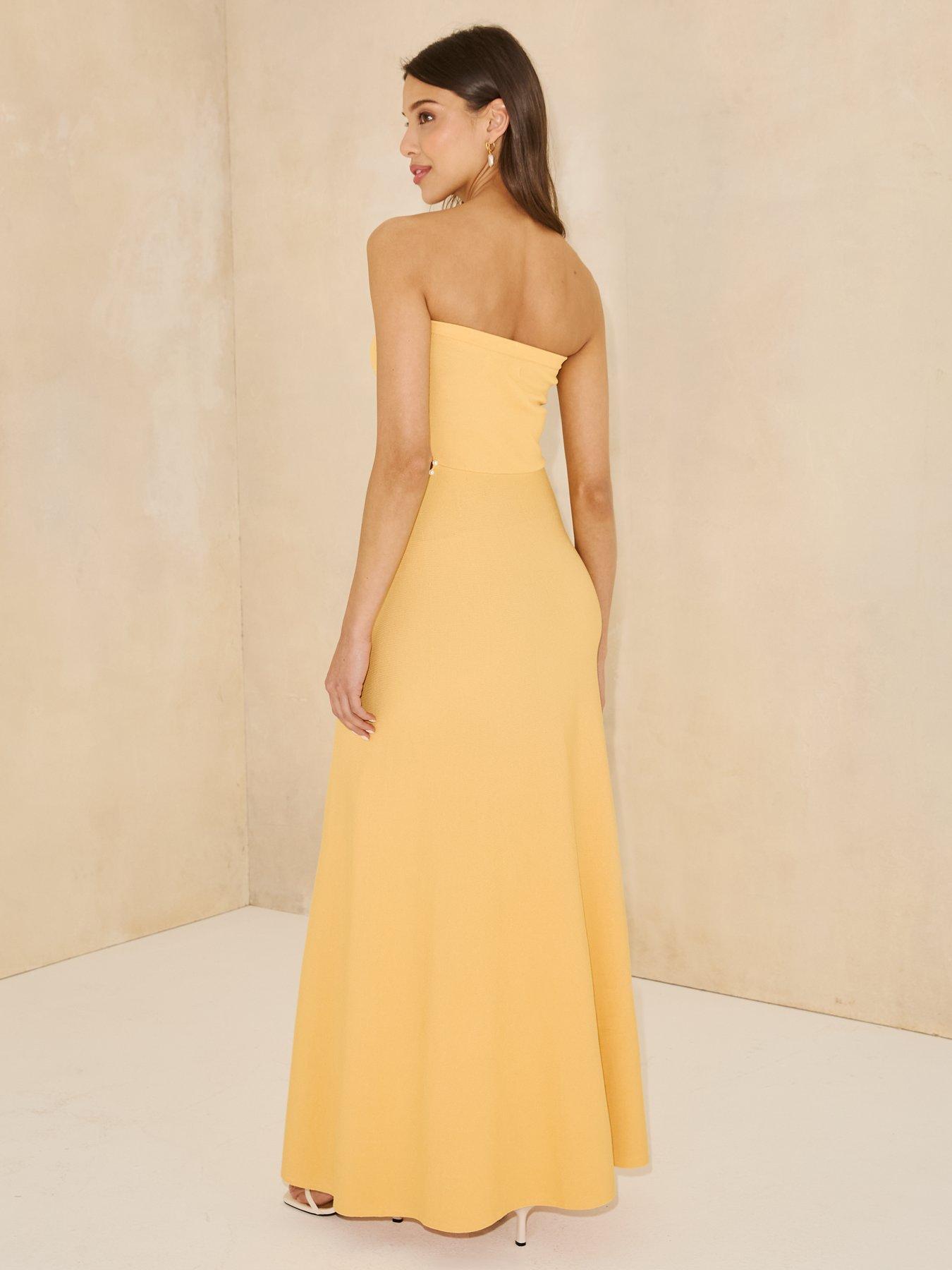 stillFront image of michelle-keegan-knitted-bandeau-embellished-side-dress-yellow