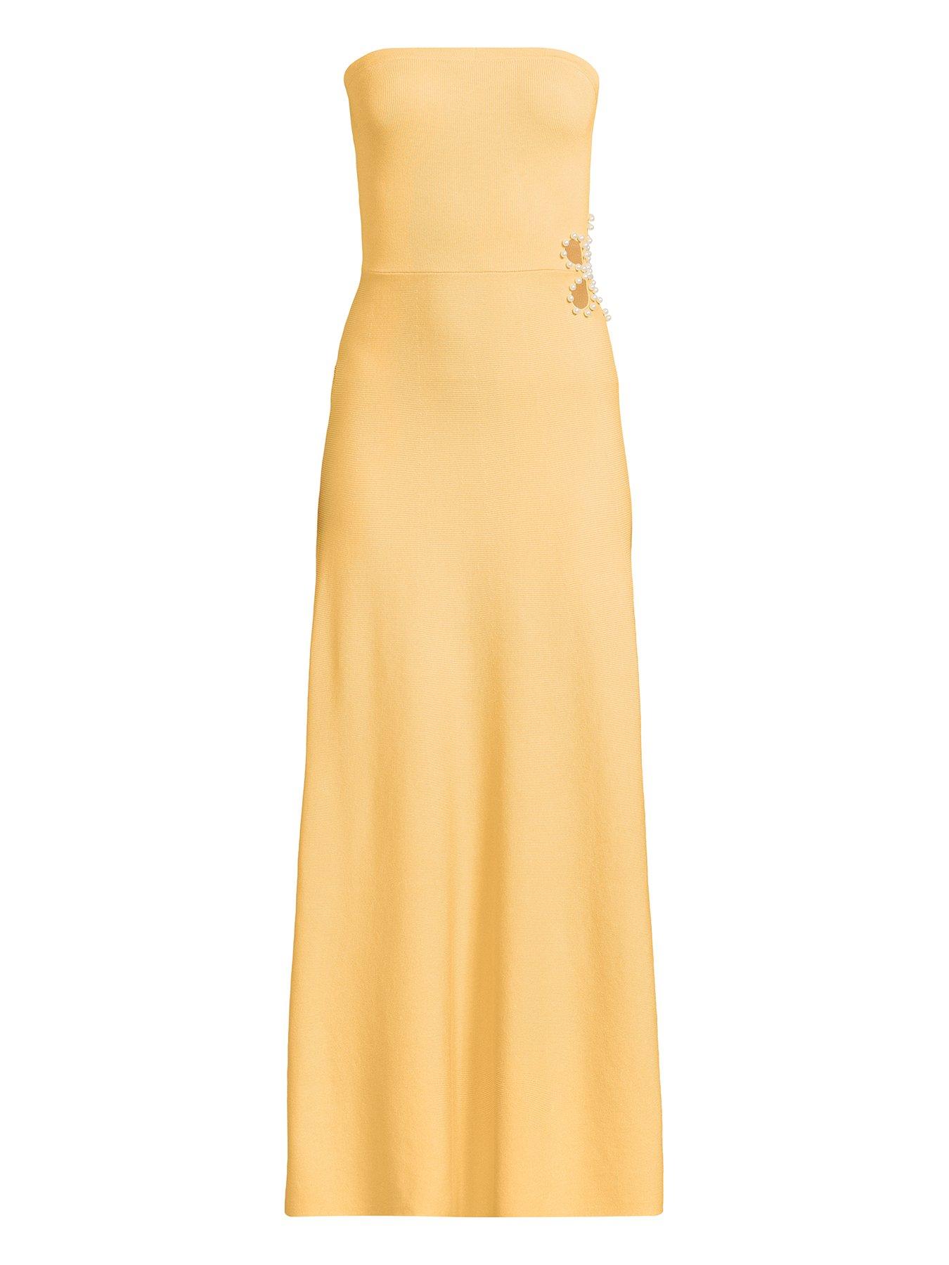  image of michelle-keegan-knitted-bandeau-embellished-side-dress-yellow