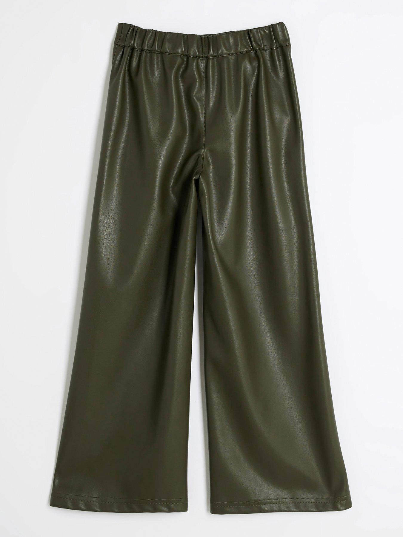 back image of river-island-faux-leather-wide-leg-trousers-khaki