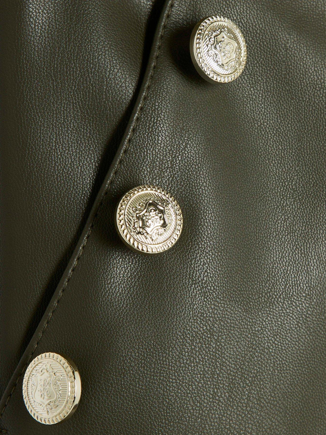  image of river-island-faux-leather-wide-leg-trousers-khaki
