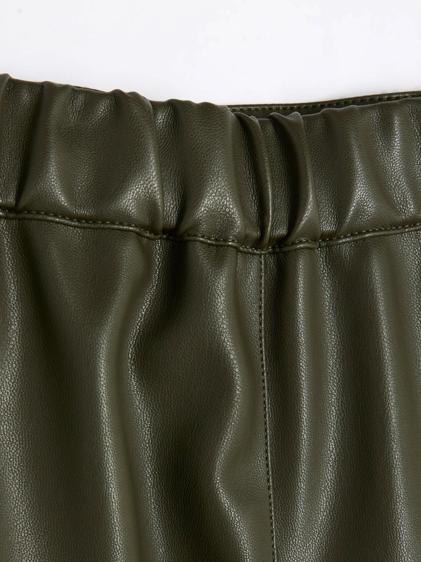  image of river-island-faux-leather-wide-leg-trousers-khaki